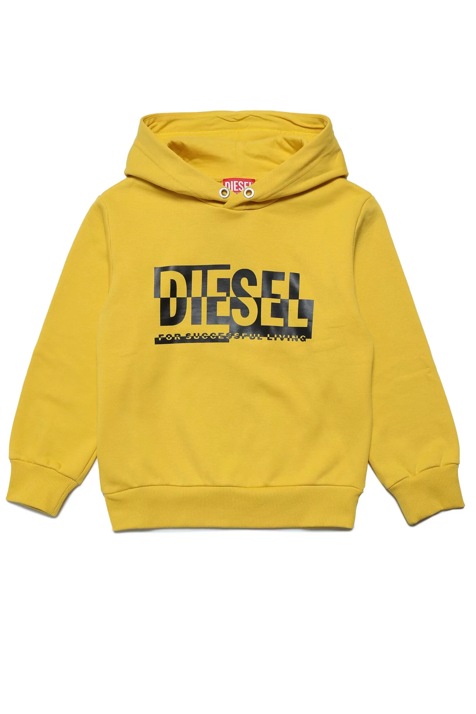 Felpe<DIESEL Felpa In Cotone Con Cappuccio E Logo Sezionato Giallo Intenso