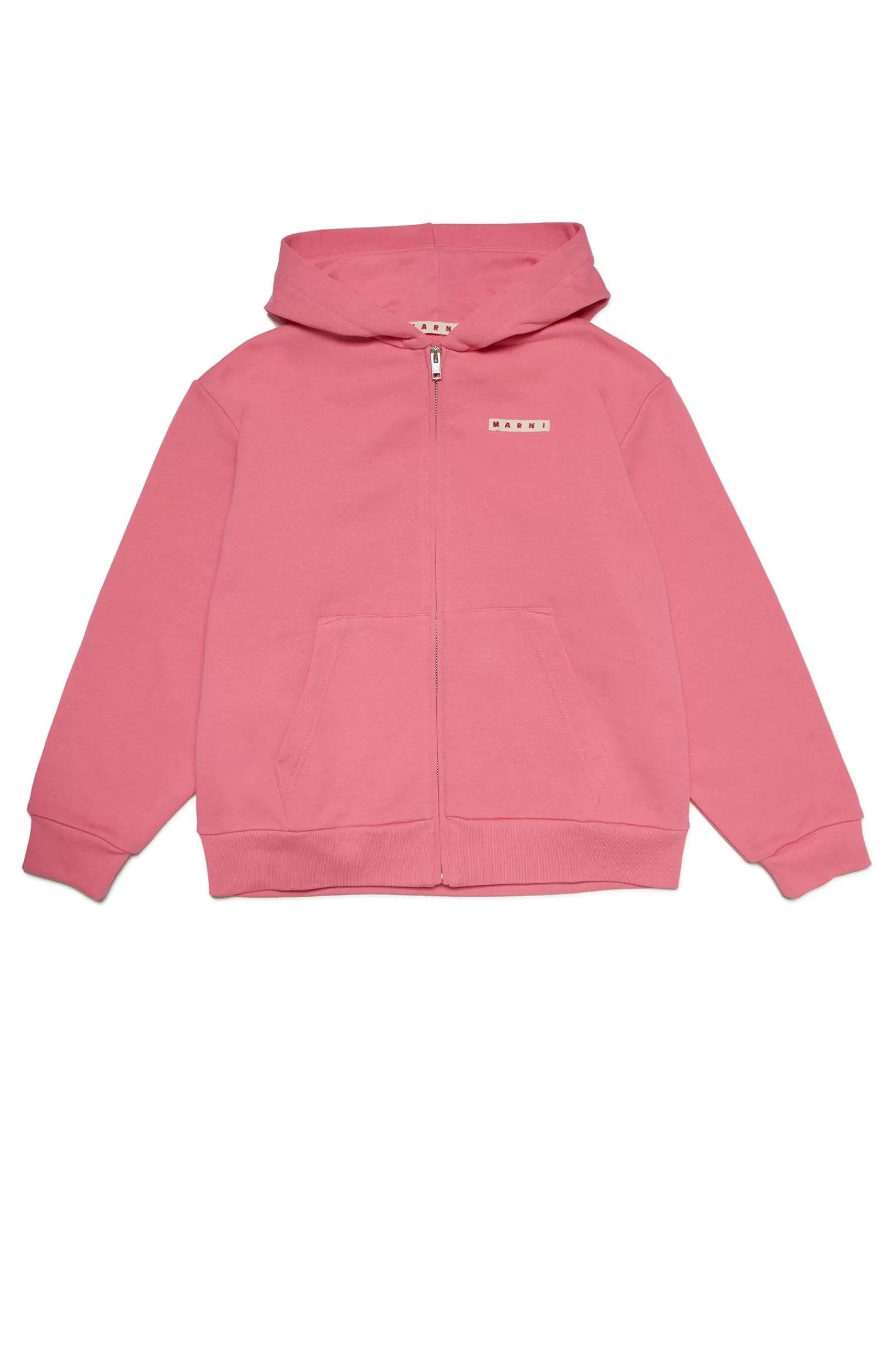 Felpe<MARNI Felpa In Cotone Con Cappuccio, Zip E Logo Rosa Caramella