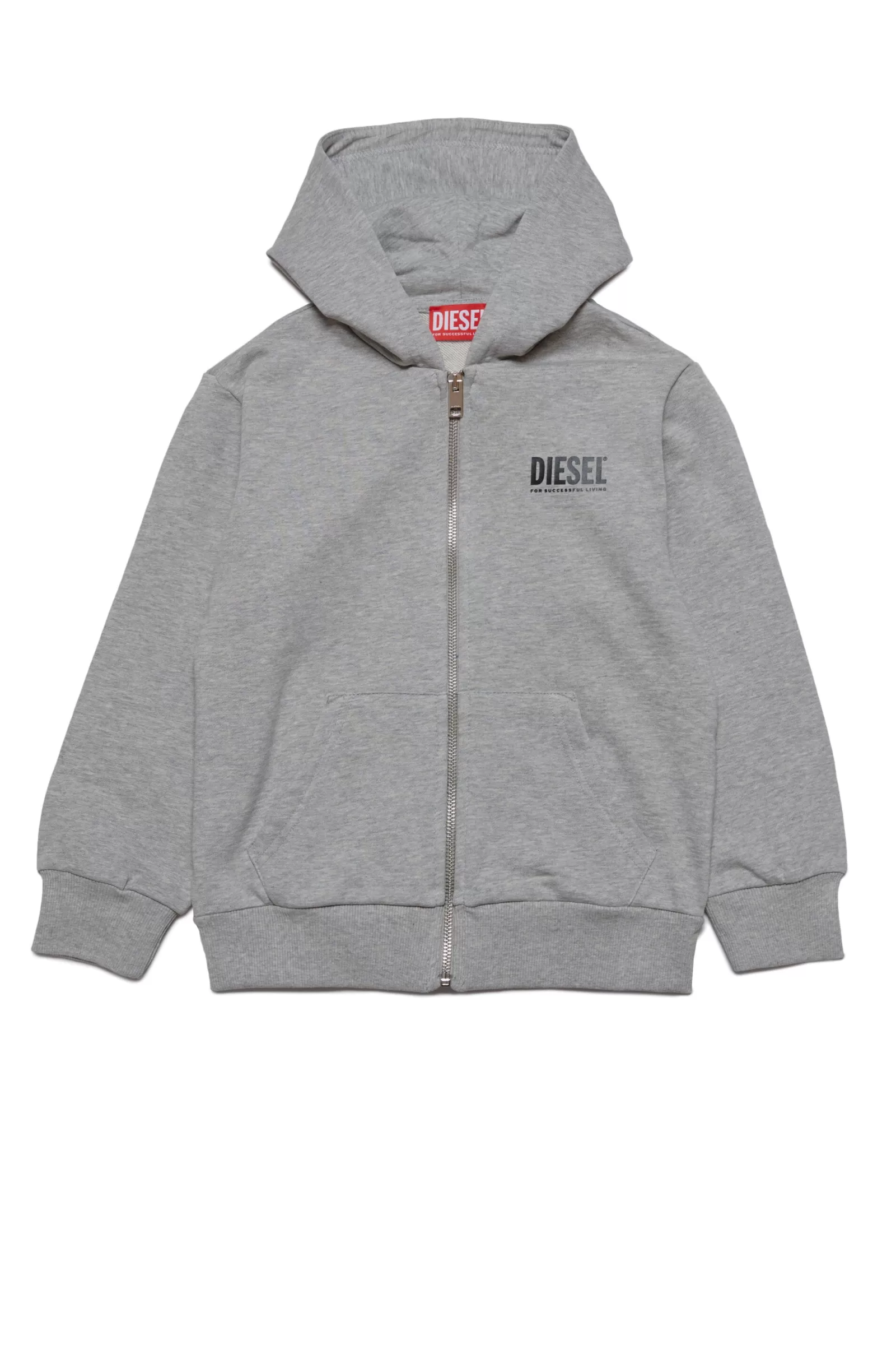 Felpe<DIESEL Felpa In Cotone Con Cappuccio, Zip E Logo Grigio Melange