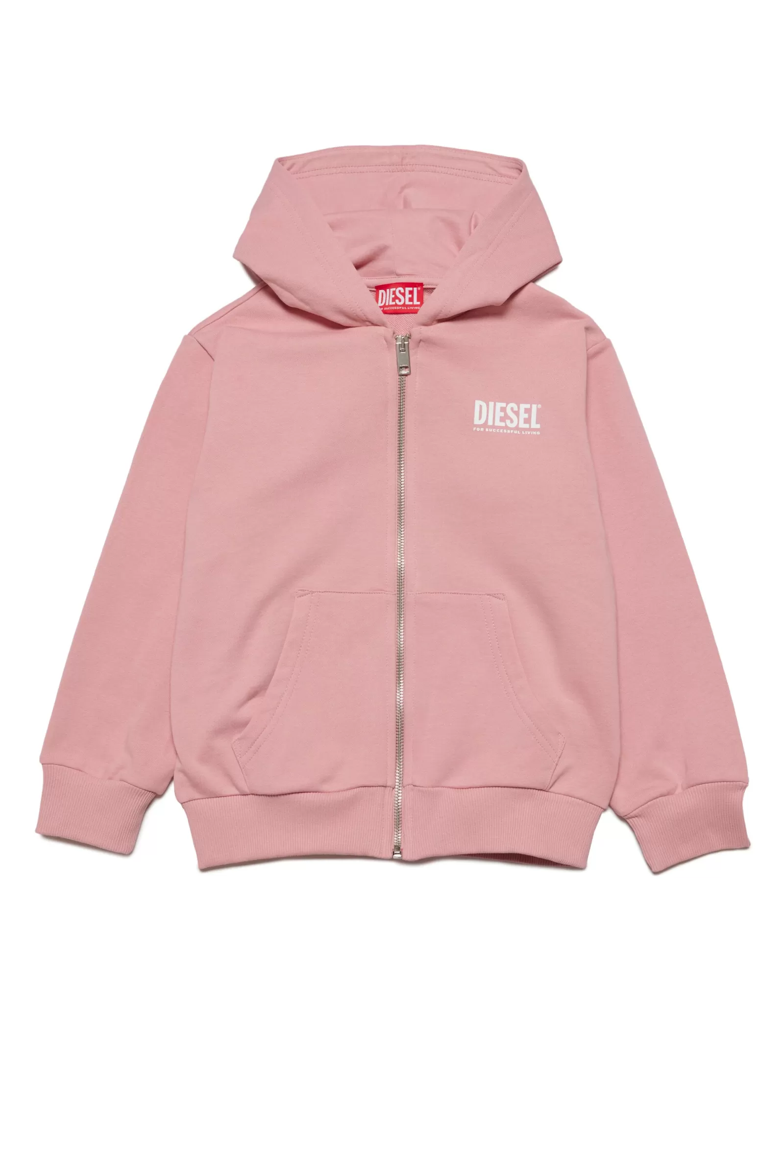 Felpe<DIESEL Felpa In Cotone Con Cappuccio, Zip E Logo Rosa Caramella