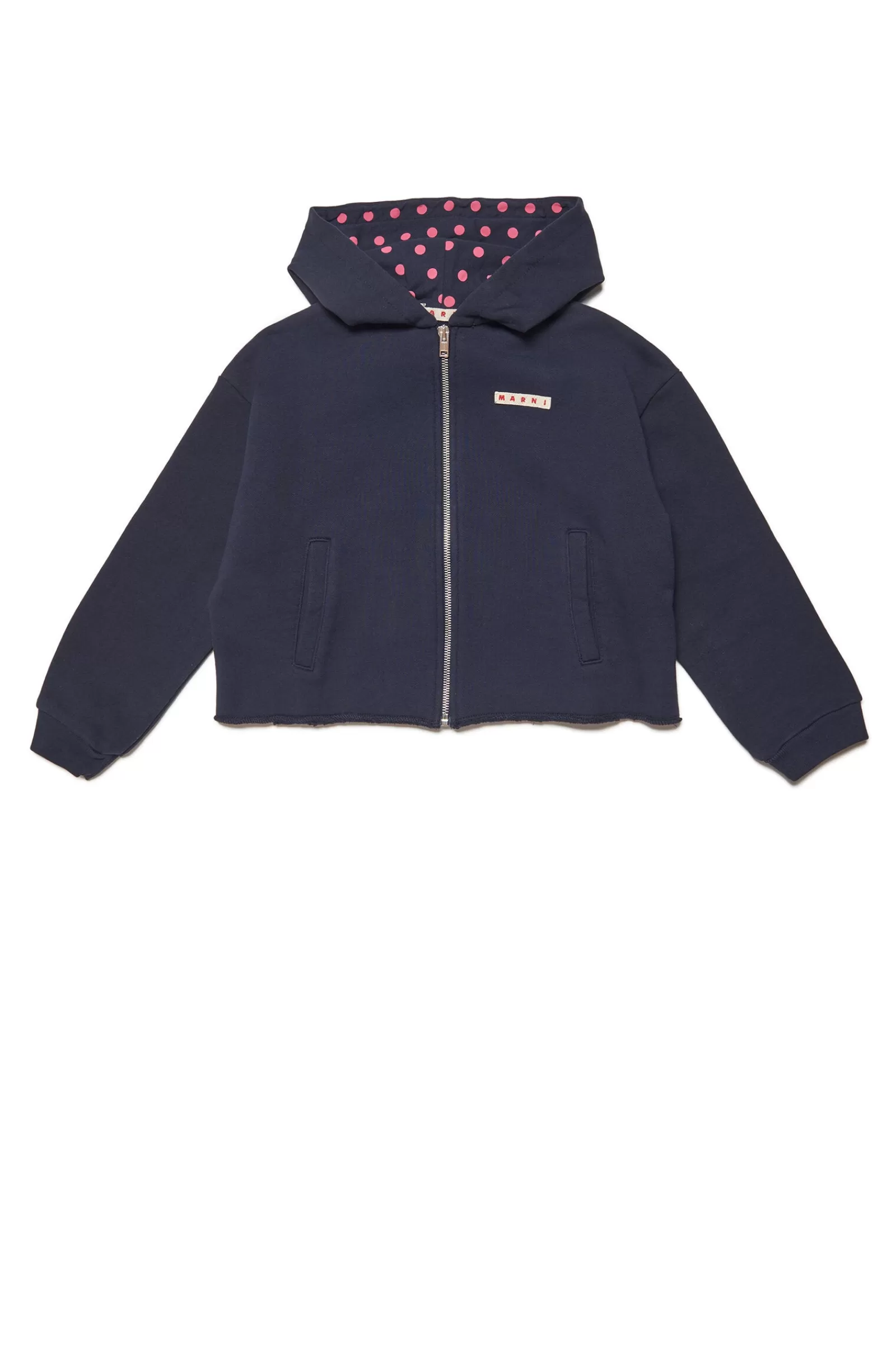 Felpe<MARNI Felpa In Cotone Con Zip E Cappuccio Blu Navy