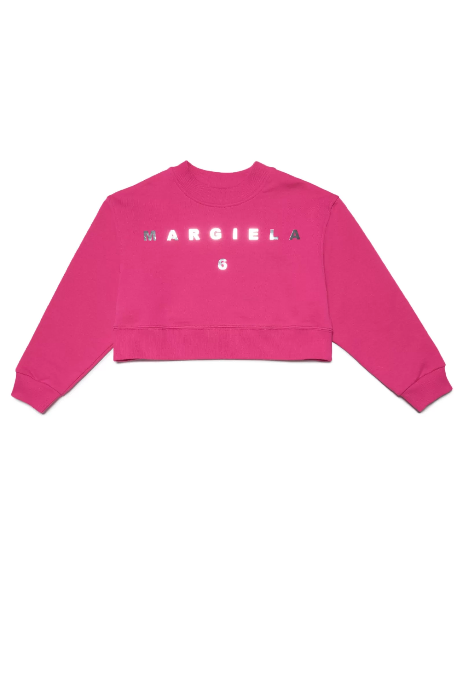 Felpe<MM6 MAISON MARGIELA Felpa Rosa Cropped Girocollo Con Logo Effetto Specchio Rosa Acceso