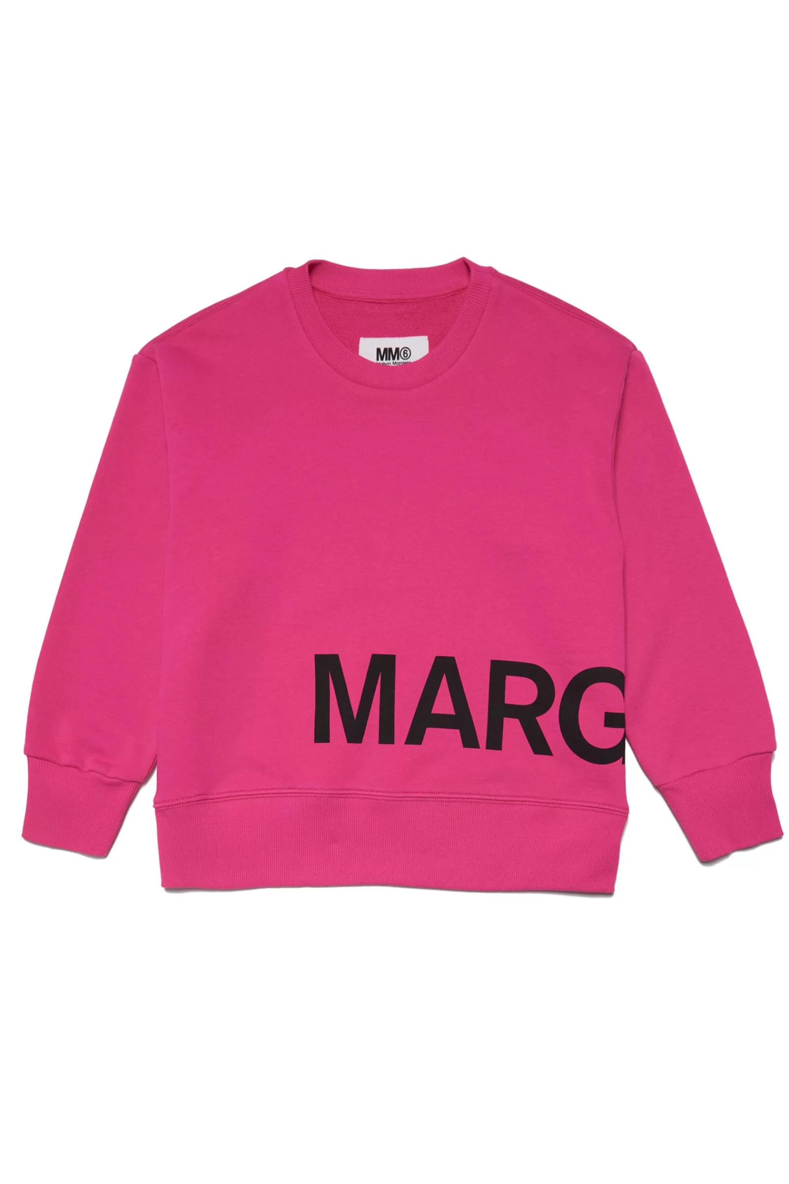 Felpe<MM6 MAISON MARGIELA Felpa Rosa Girocollo In Cotone Con Maxi-Logo Rosa Acceso