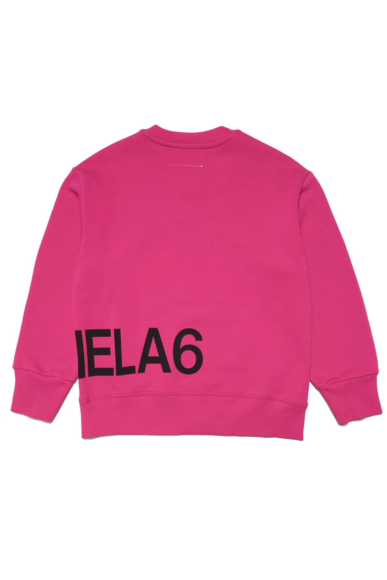 Felpe<MM6 MAISON MARGIELA Felpa Rosa Girocollo In Cotone Con Maxi-Logo Rosa Acceso