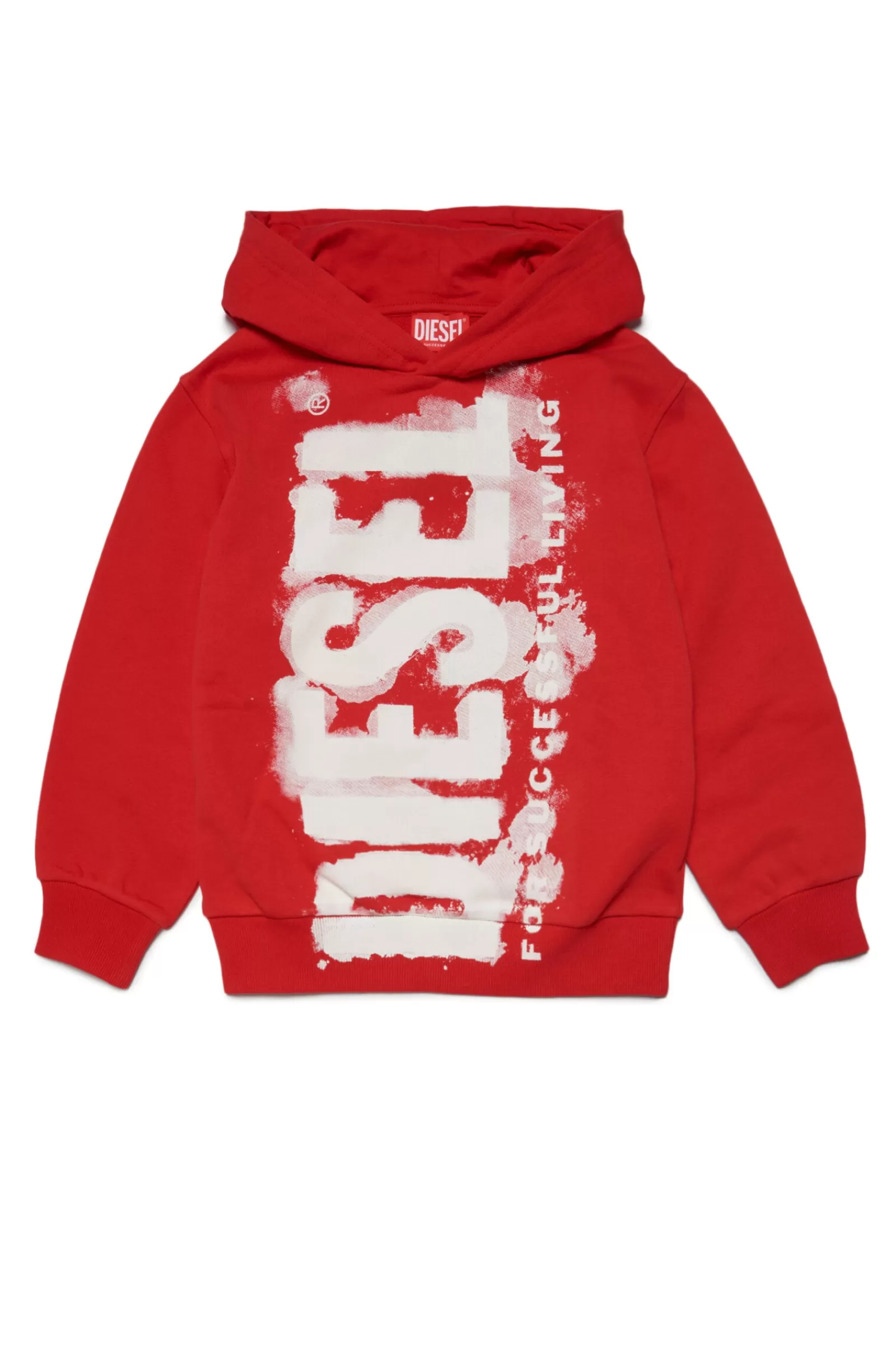 Felpe<DIESEL Felpa Rossa Con Cappuccio E Logo Effetto Acquerello Rosso Garofano