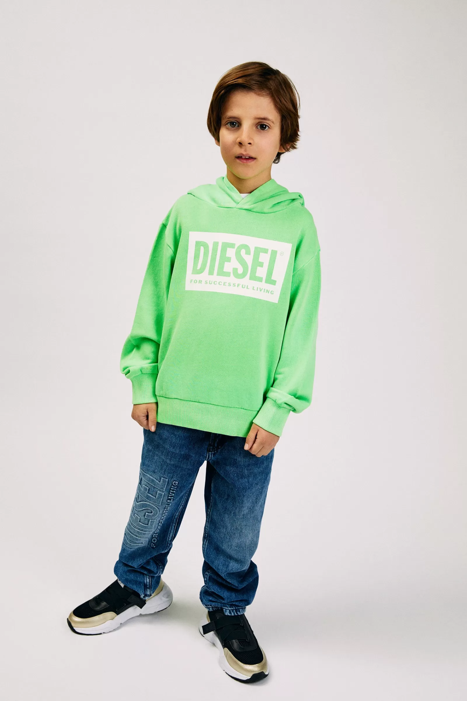 Felpe<DIESEL Felpa Verde Fluo In Cotone Con Cappuccio Verde Luminoso