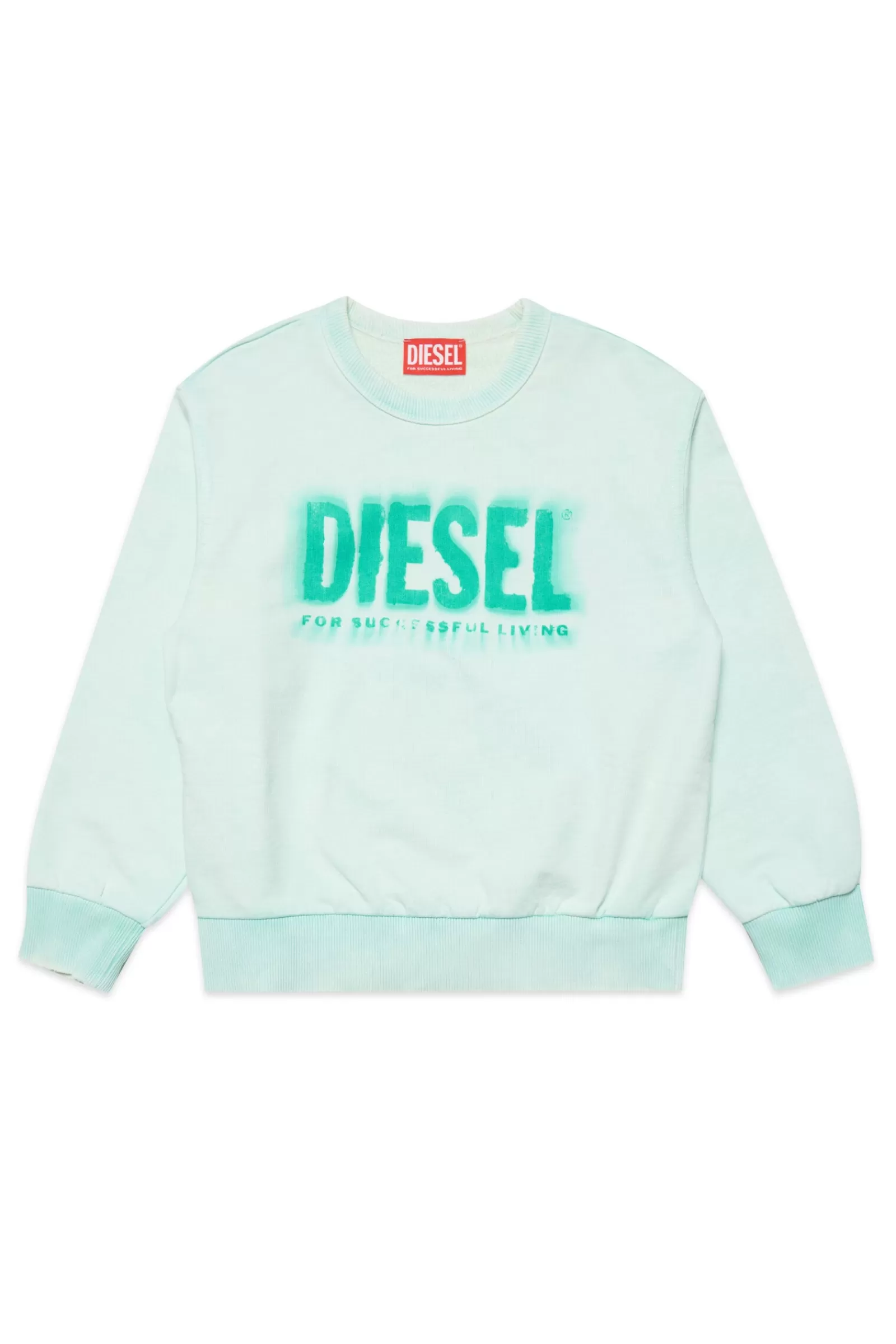 Felpe<DIESEL Felpa Verde Girocollo In Cotone Con Logo Effetto Sbiadito Verde Katydid