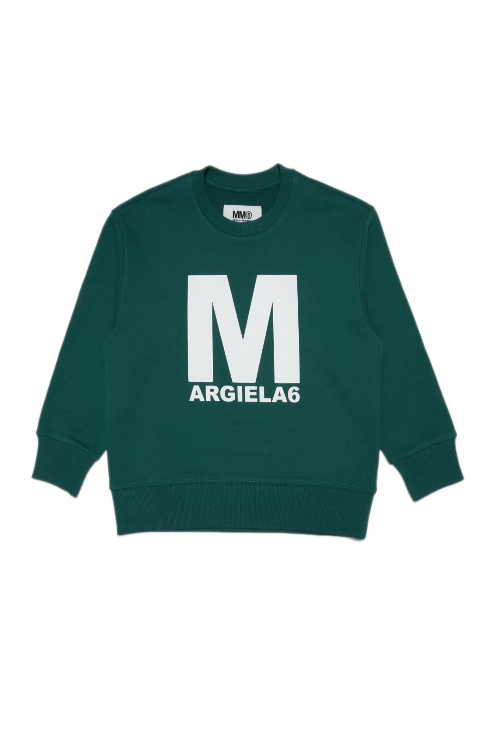 Felpe<MM6 MAISON MARGIELA Felpa Verde Girocollo In Cotone Con Logo Spessorato Verde Foresta