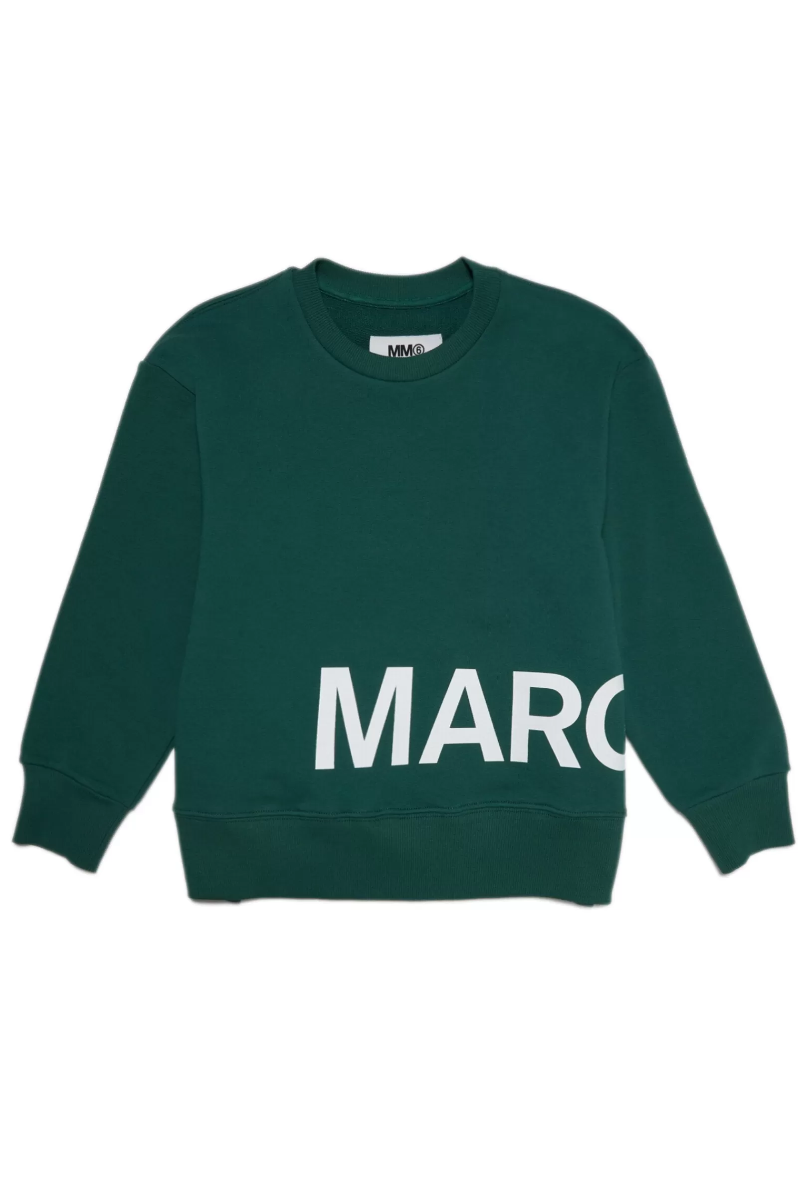 Felpe<MM6 MAISON MARGIELA Felpa Verde Girocollo In Cotone Con Maxi-Logo Verde Foresta