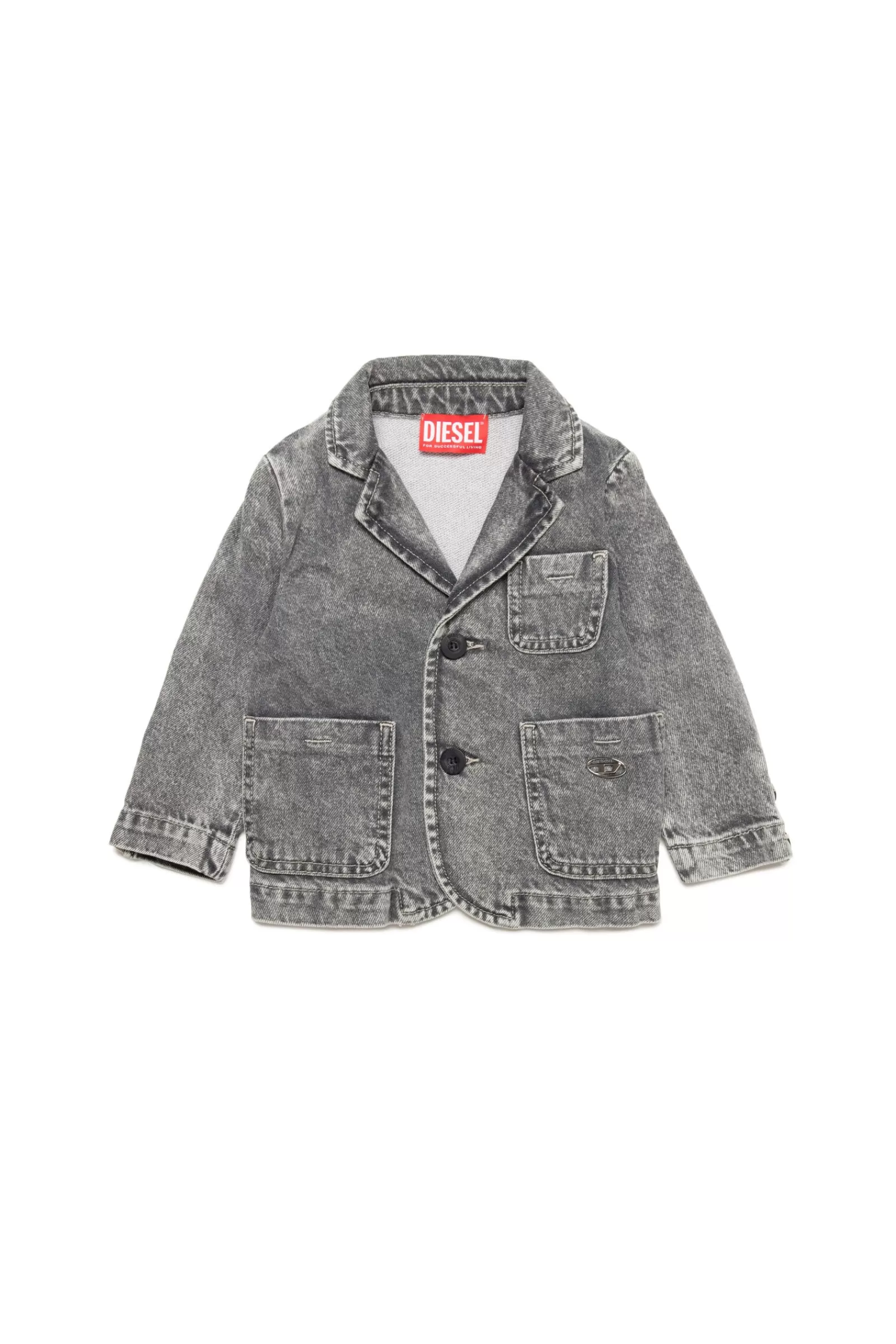 Giacche E Piumini<DIESEL Giacca Blazer In Denim Grigio Con Retro In Felpa Denim Nero