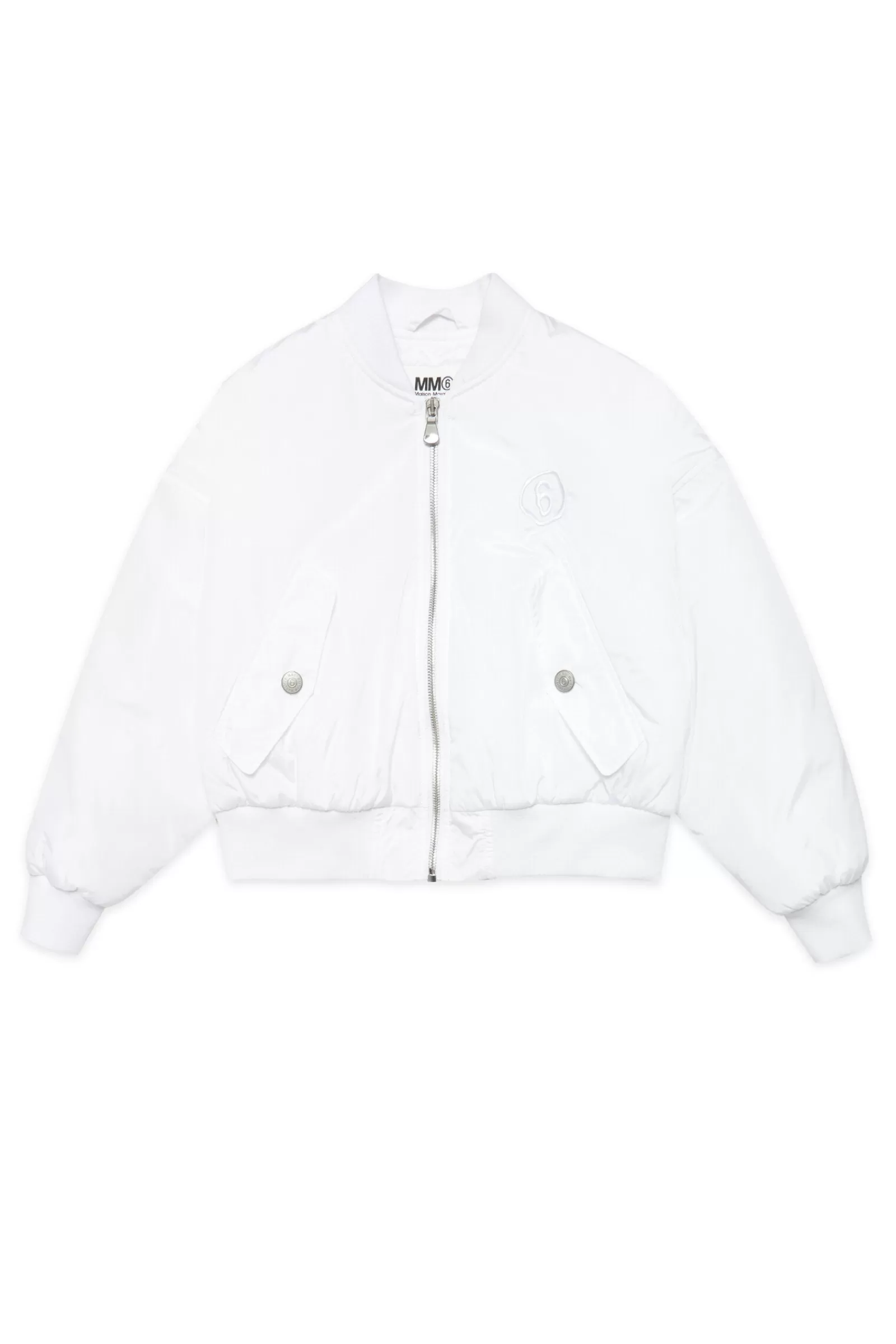 Giacche E Piumini<MM6 MAISON MARGIELA Giacca Bomber Bianca Con Logo 6 Effetto Fluido Bianco