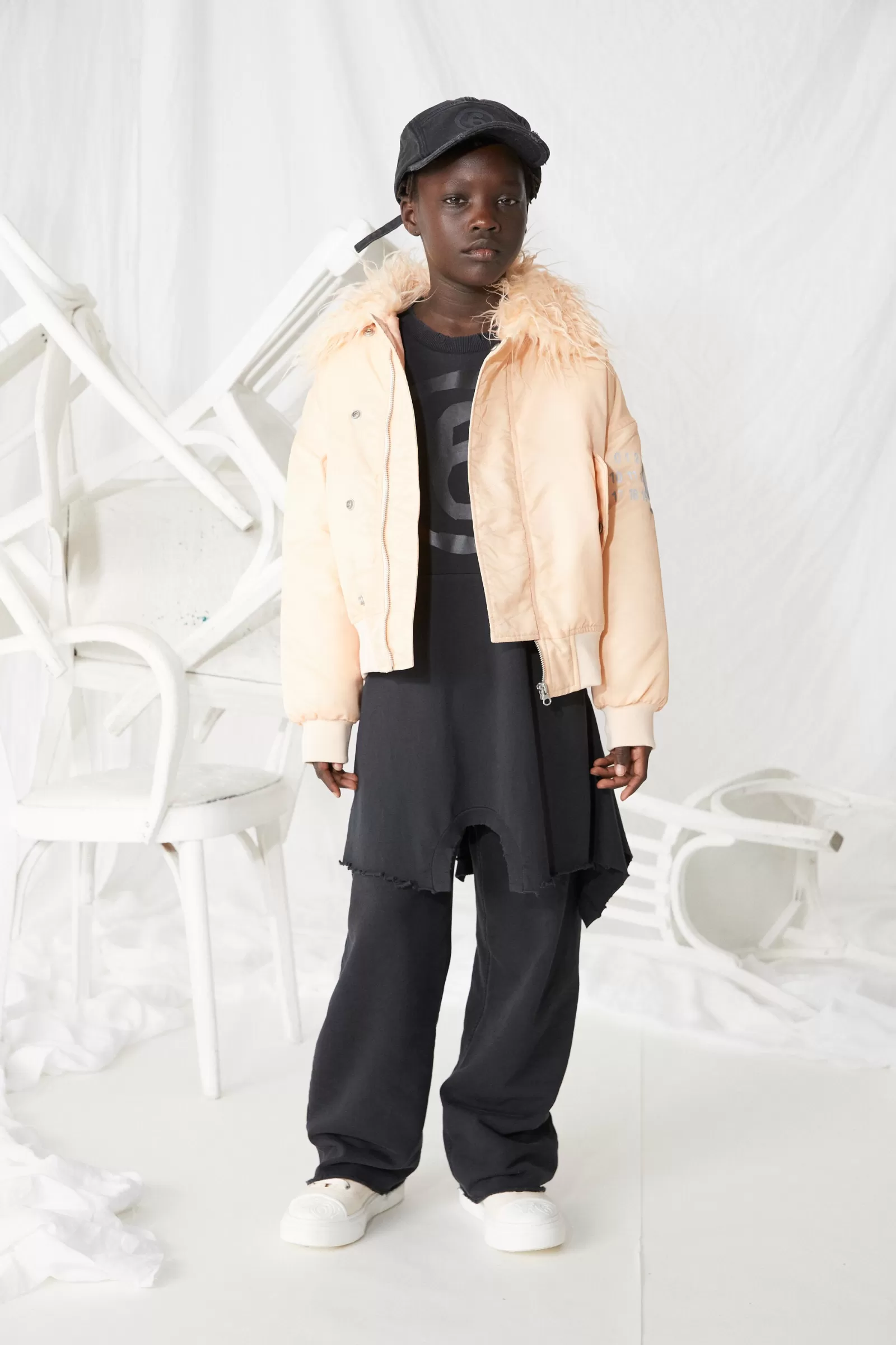 Giacche E Piumini<MM6 MAISON MARGIELA Giacca Bomber In Twill Con Collo In Pelliccia Sintetica Rosa Pesca