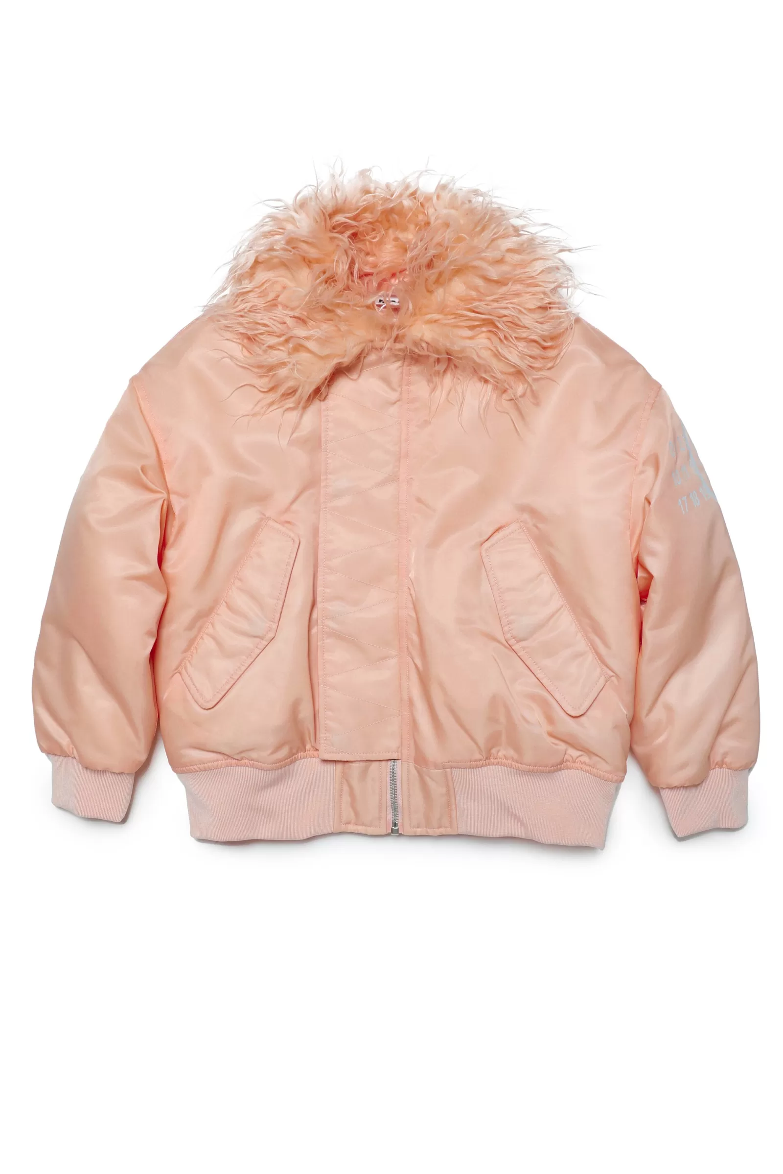 Giacche E Piumini<MM6 MAISON MARGIELA Giacca Bomber In Twill Con Collo In Pelliccia Sintetica Rosa Pesca