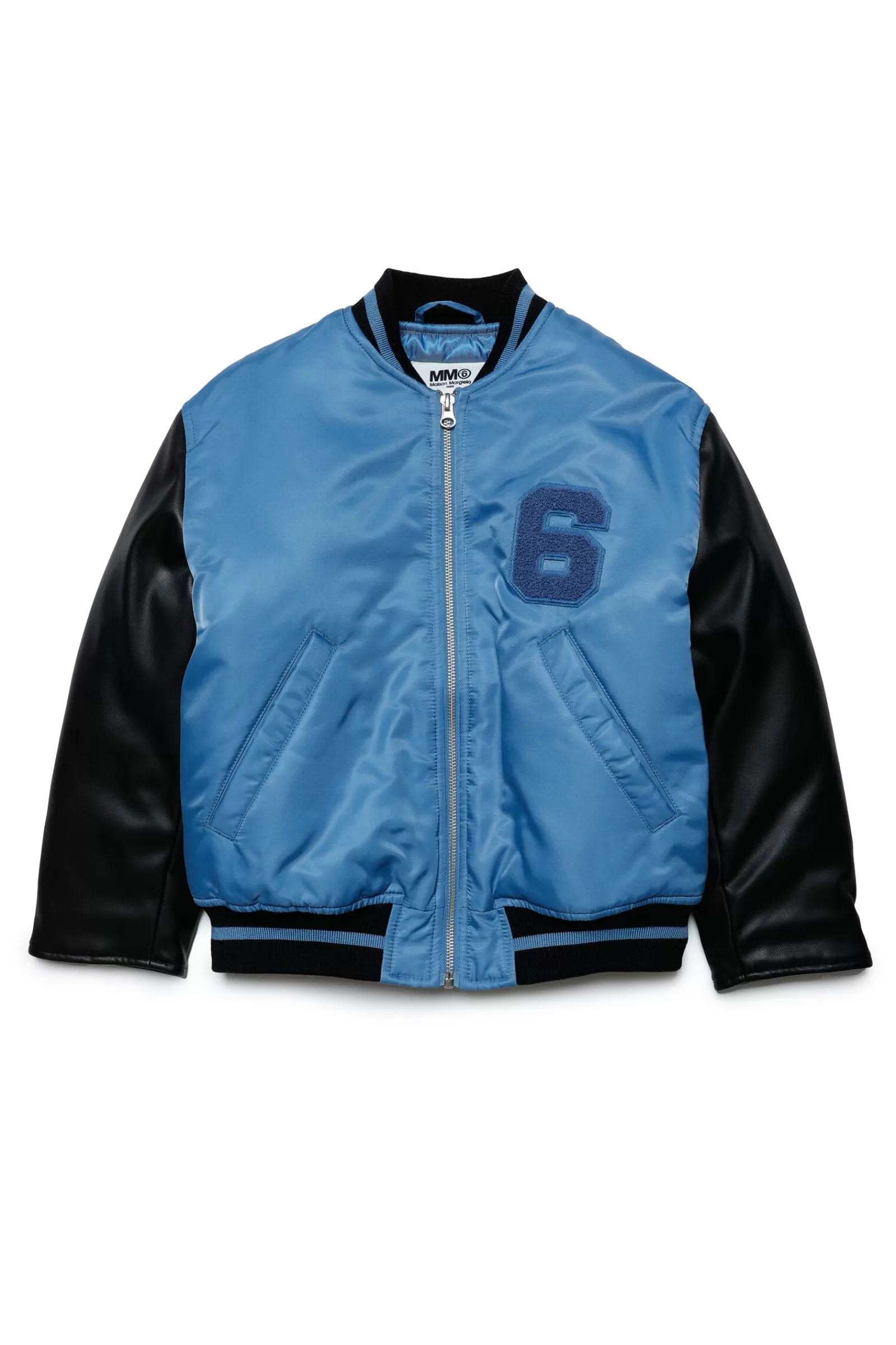 Giacche E Piumini<MM6 MAISON MARGIELA Giacca Bomber In Twill Con Maniche In Similpelle Blu Seventies