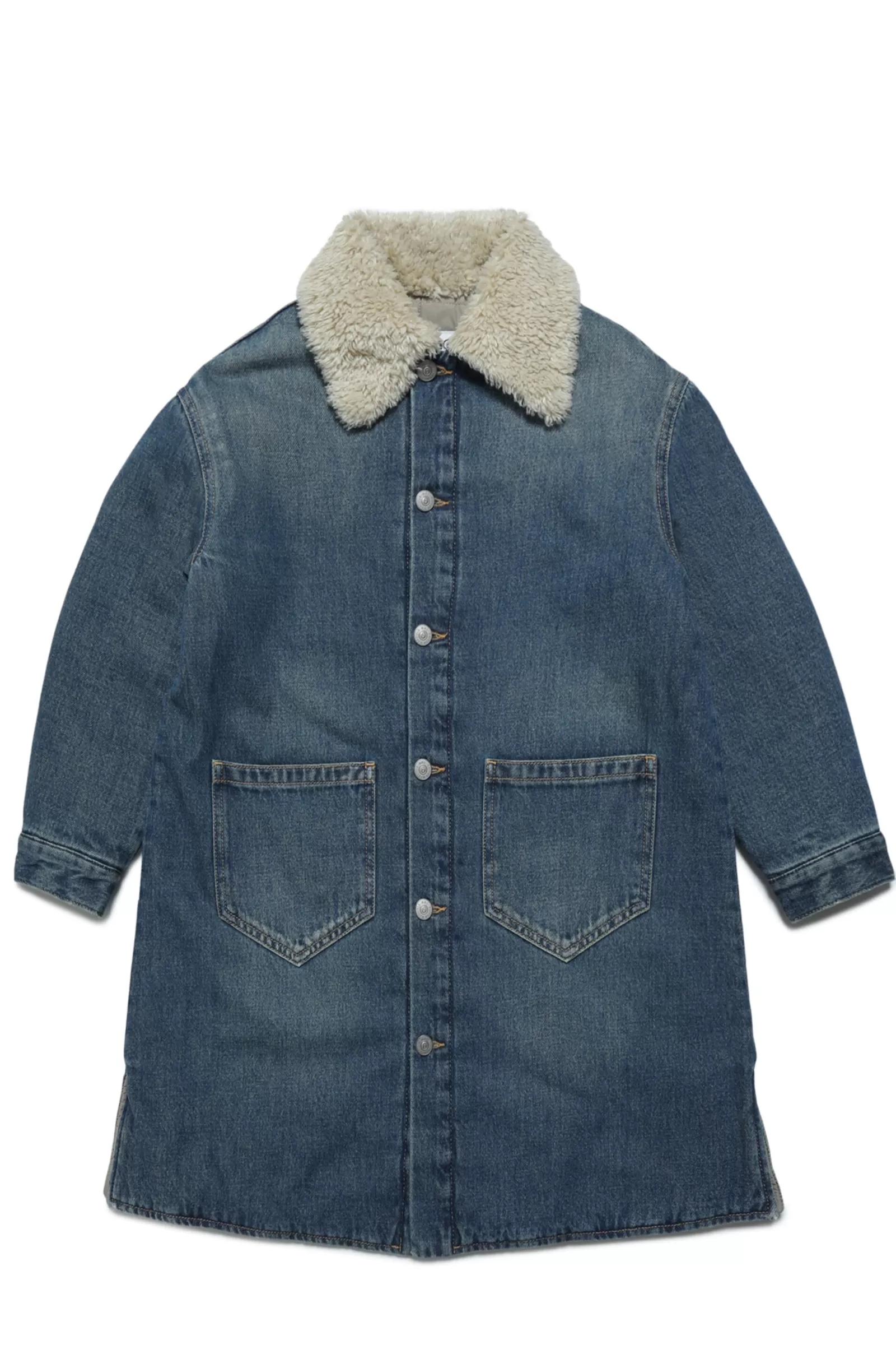 Giacche E Piumini<MM6 MAISON MARGIELA Giacca Di Jeans Blu Scuro Sfumato Con Colletto Teddy Blu Denim