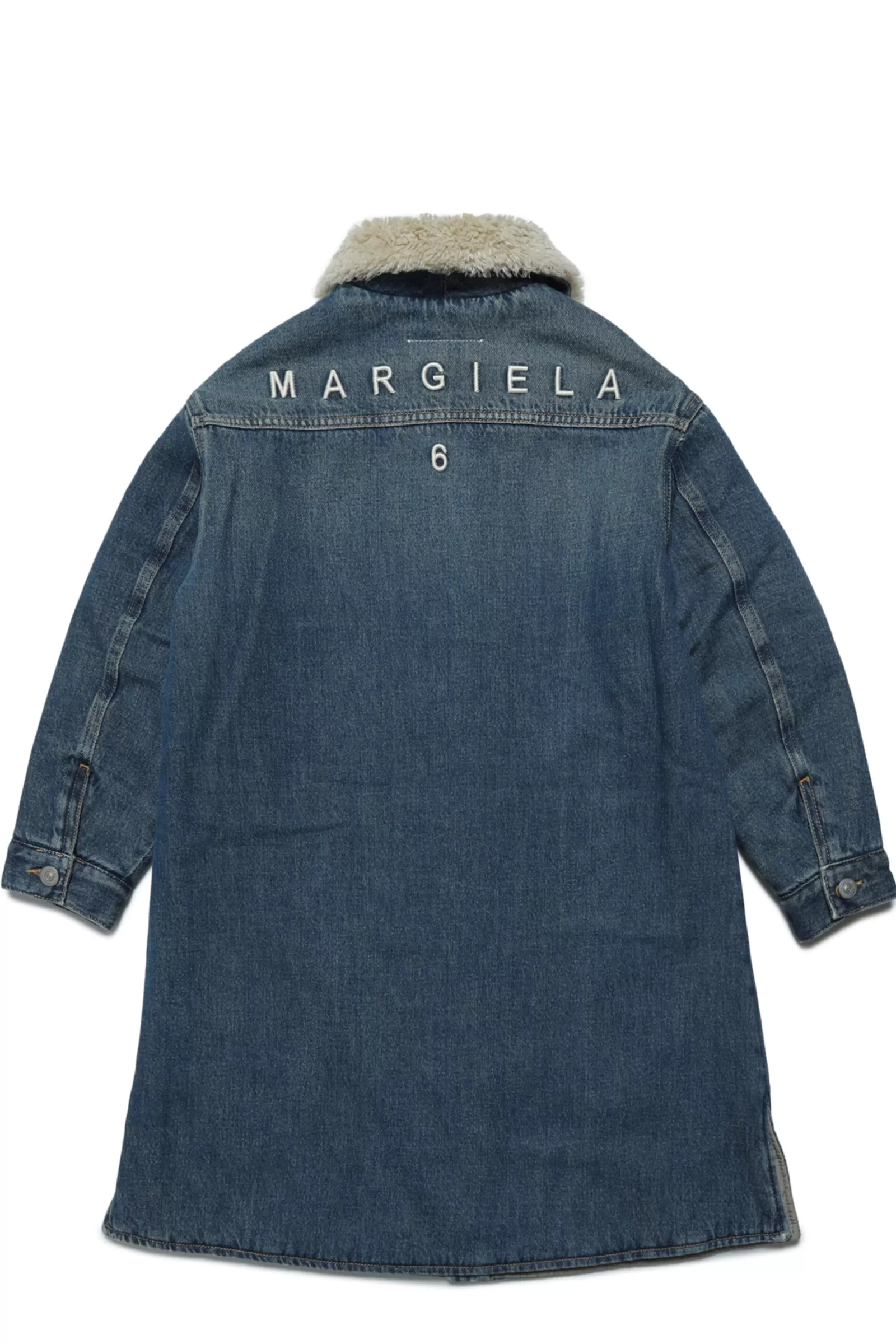 Giacche E Piumini<MM6 MAISON MARGIELA Giacca Di Jeans Blu Scuro Sfumato Con Colletto Teddy Blu Denim