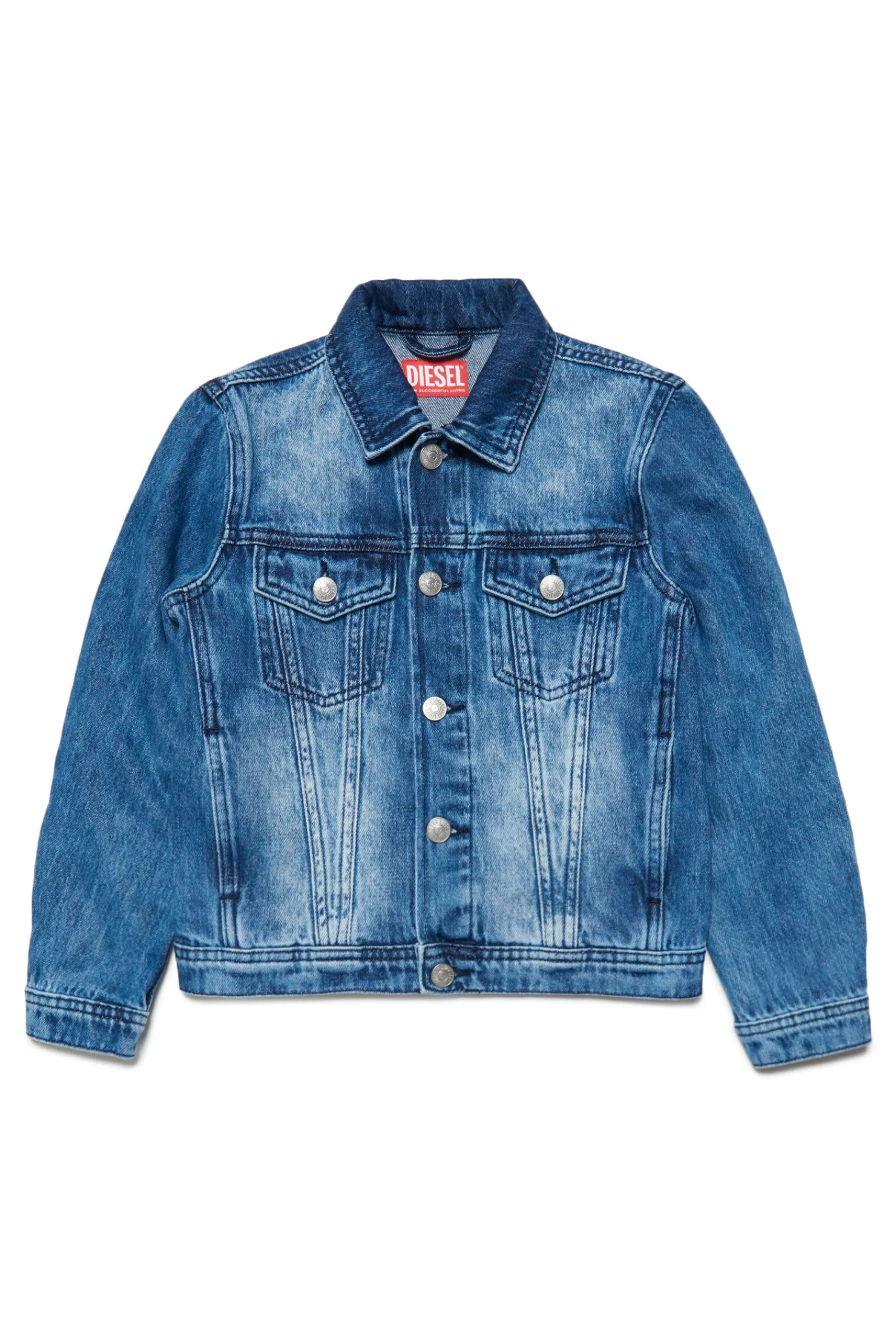 Giacche E Piumini<DIESEL Giacca In Denim Con Logo In Rilievo Blu Denim