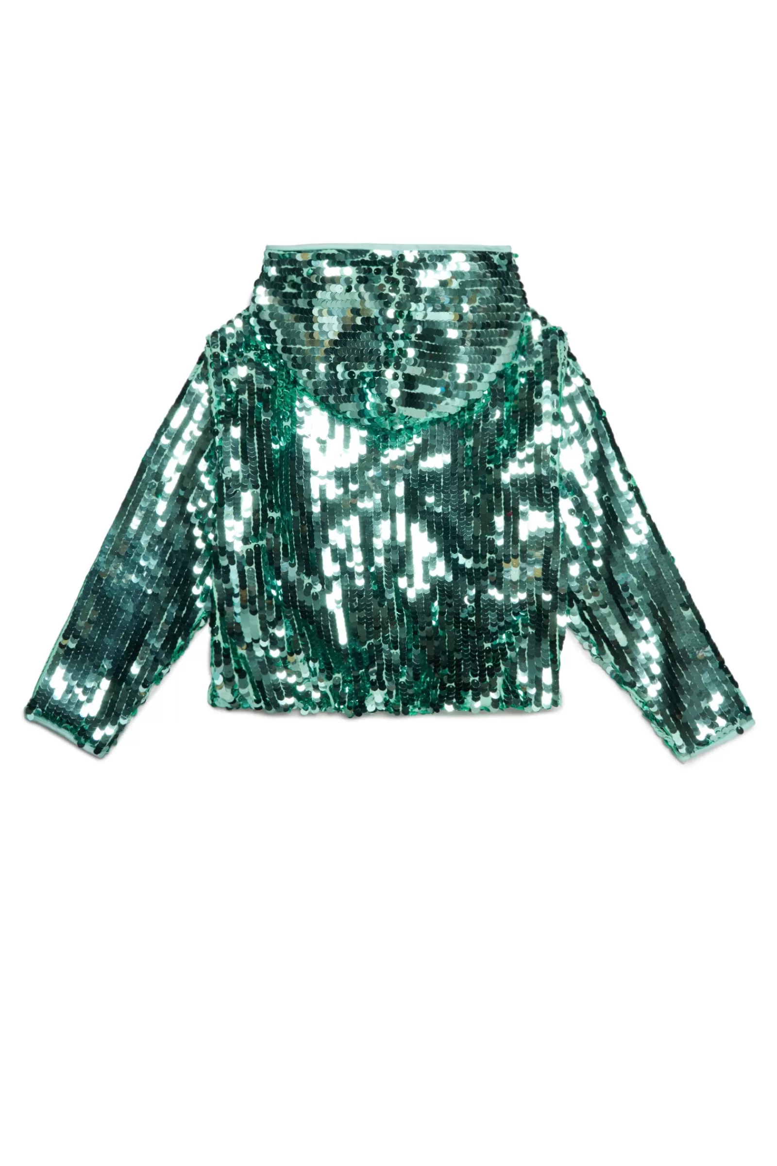 Giacche E Piumini<N°21 Giacca In Paillettes Con Cappuccio E Zip Frontale Verde Menta