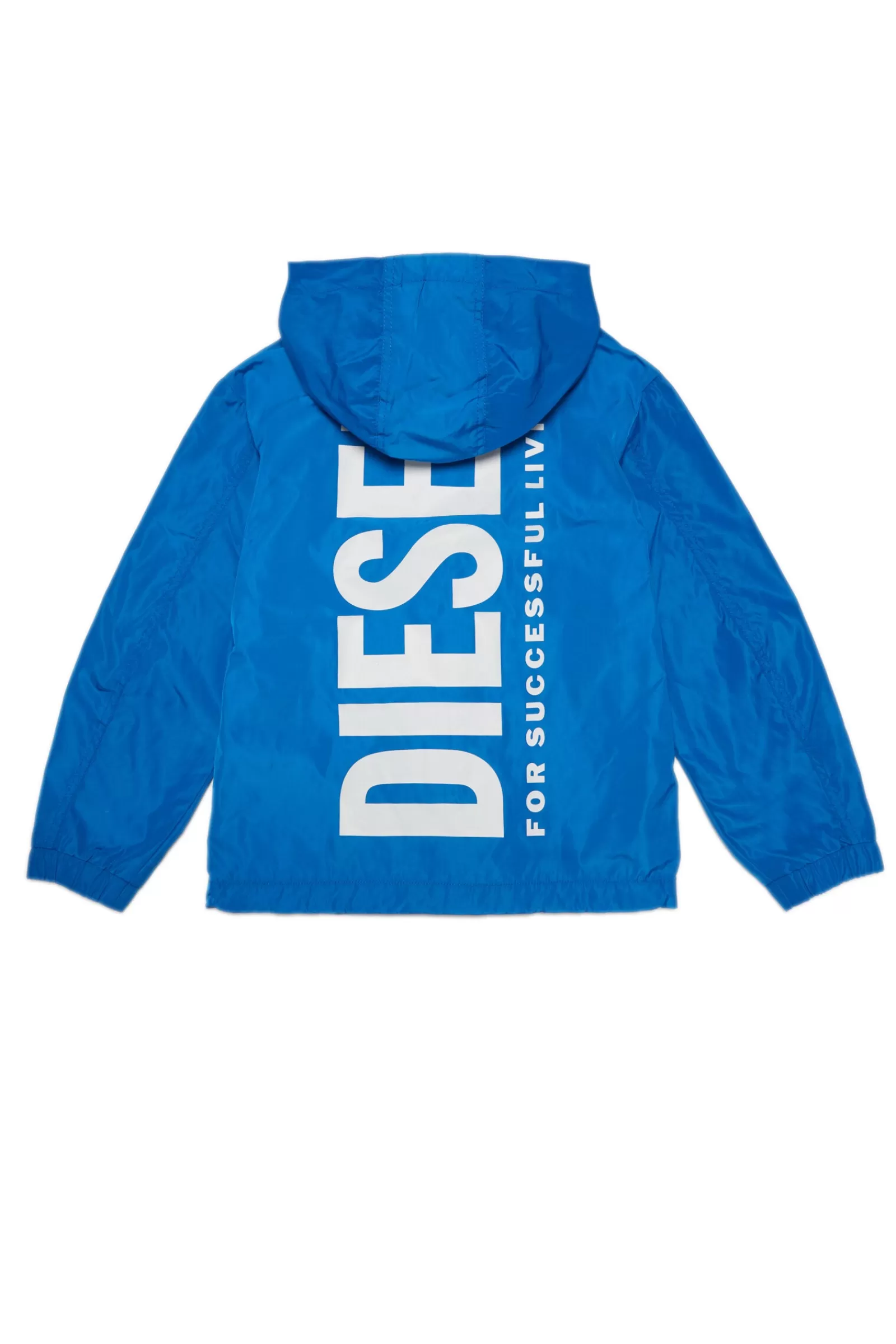 Giacche E Piumini<DIESEL Giacca Windbreaker Blu Con Cappuccio E Logo Extra-Large Blu Principessa