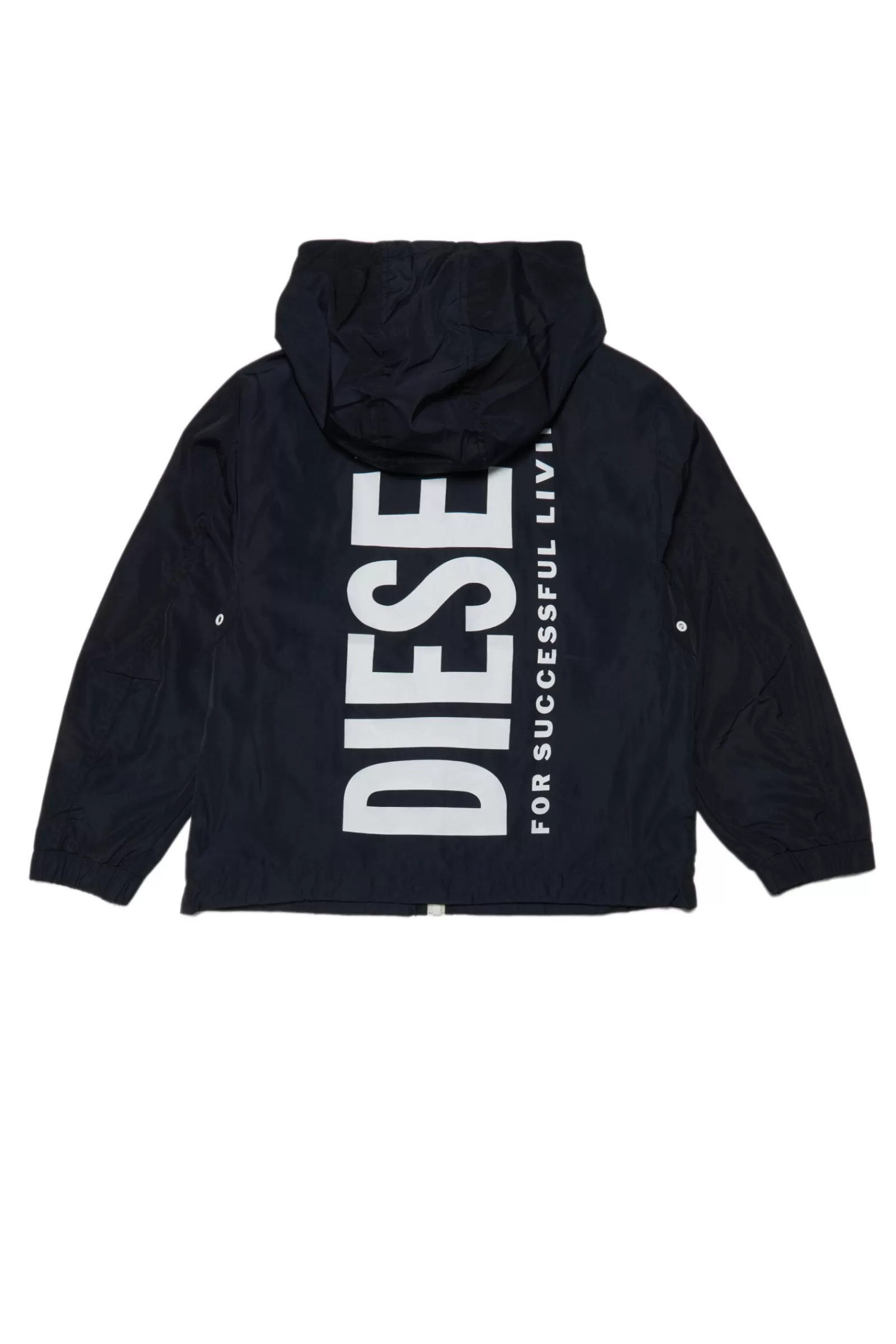 Giacche E Piumini<DIESEL Giacca Windbreaker Nera Con Cappuccio E Logo Extra-Large Nero