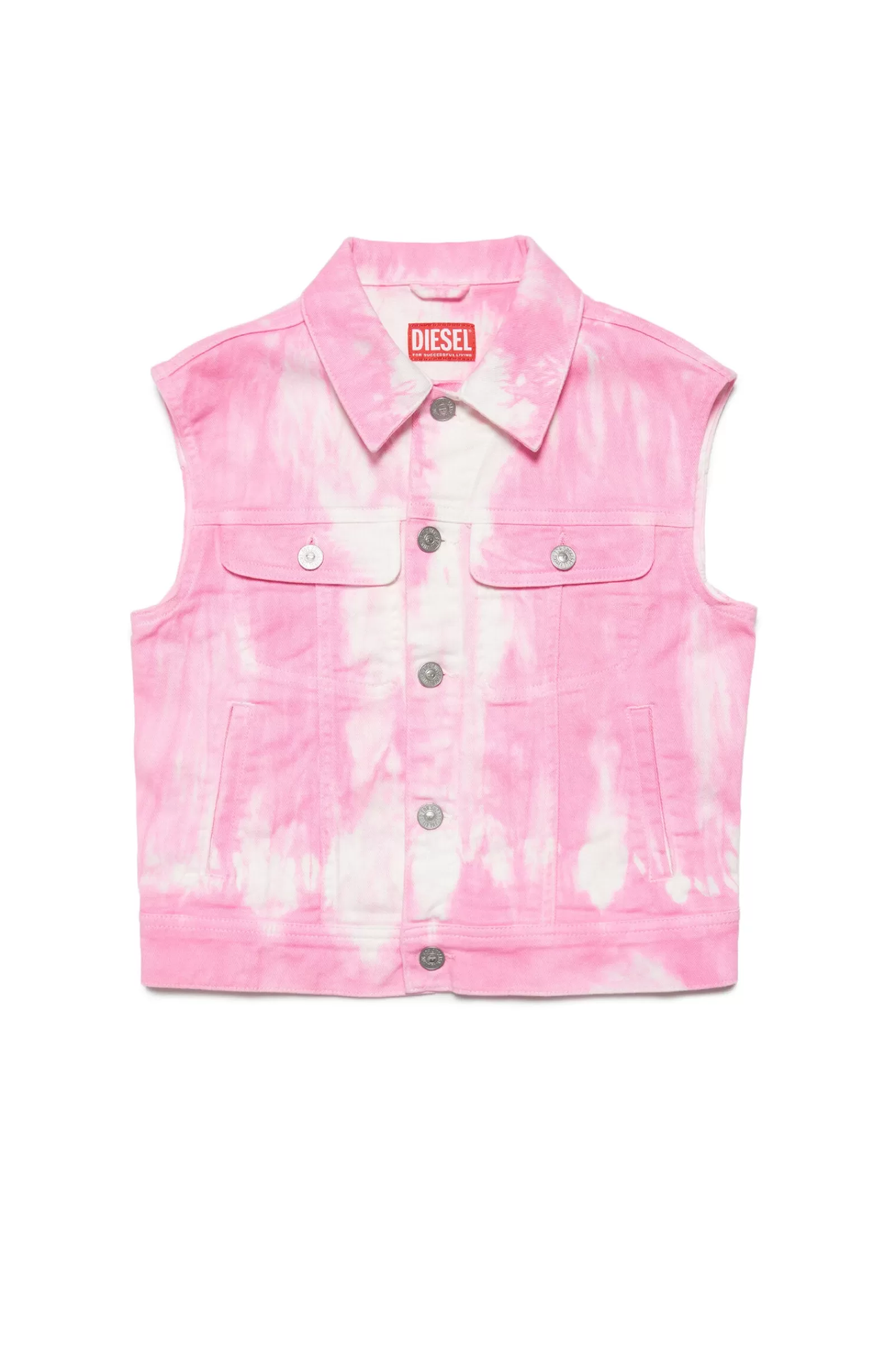 Giacche E Piumini<DIESEL Gilet In Denim Tie-Dye Rosa Pastello