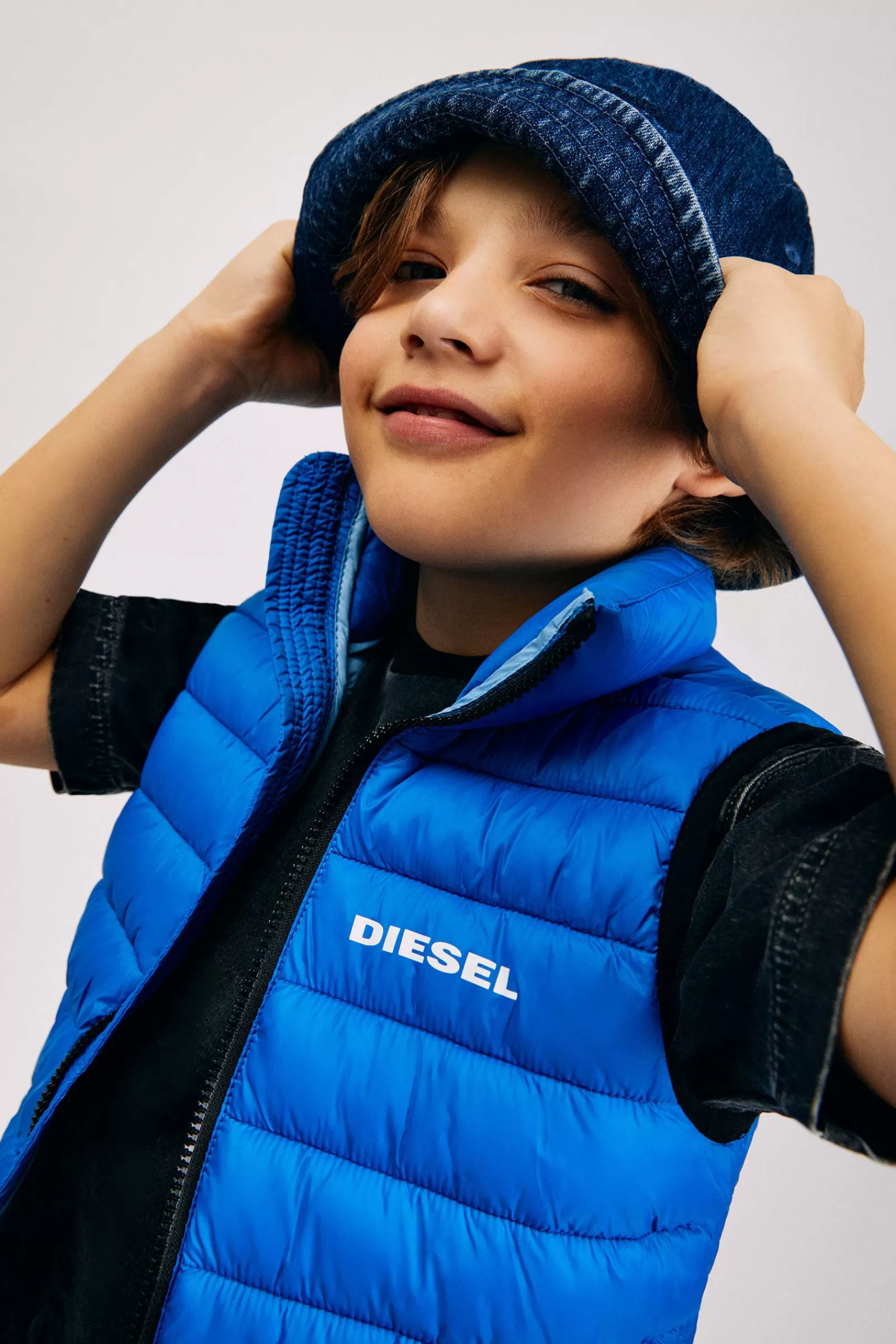 Giacche E Piumini<DIESEL Gilet Lightweight Blu In Fake Down Blu Principessa