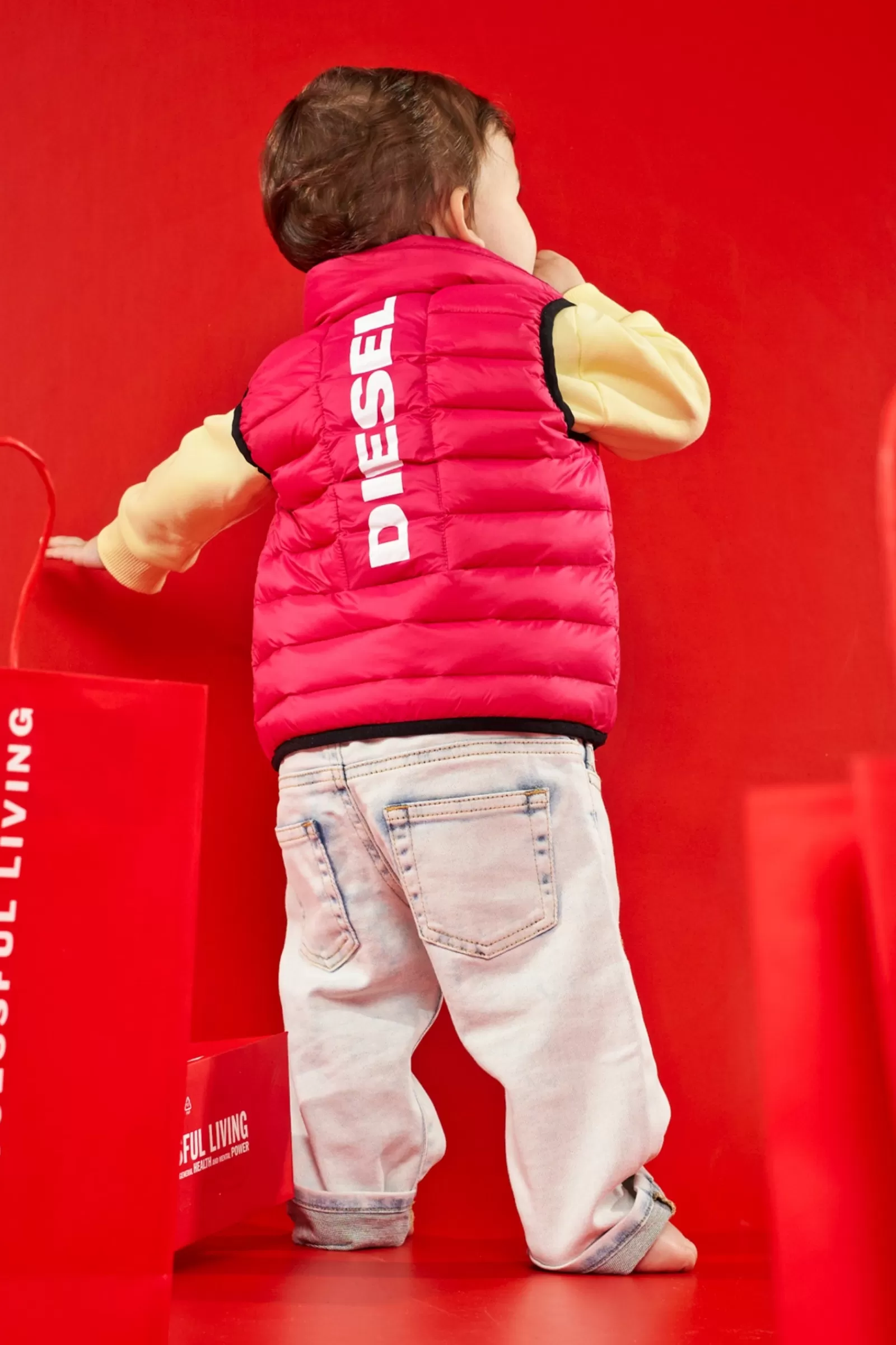 Giacche E Piumini<DIESEL Gilet Lightweight Rosa In Fake Down Rosso Fragola