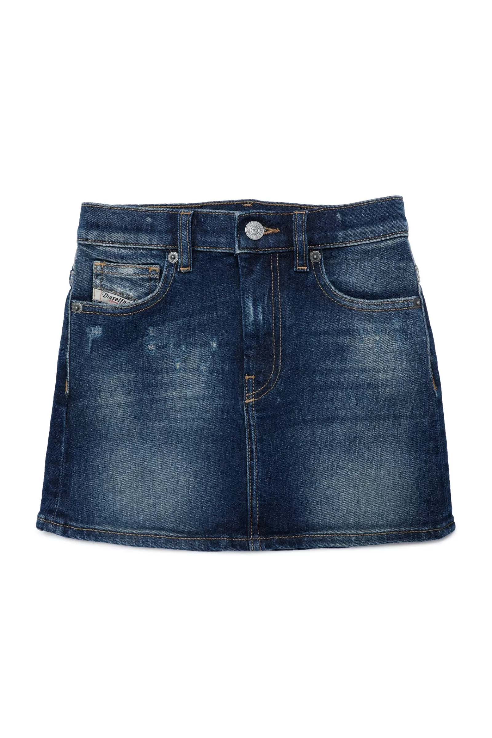 Gonne E Shorts<DIESEL Gonna In Denim Blu Slavato Con Abrasioni Blu Denim