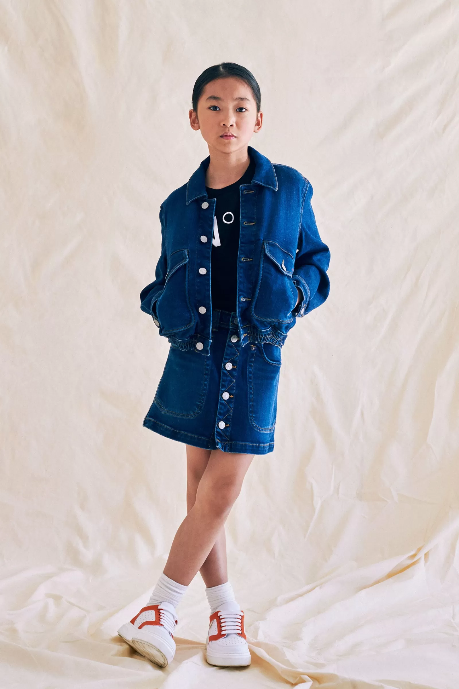 Gonne E Shorts<DIESEL Gonna In Denim Slavato Con Bottoni Blu Denim