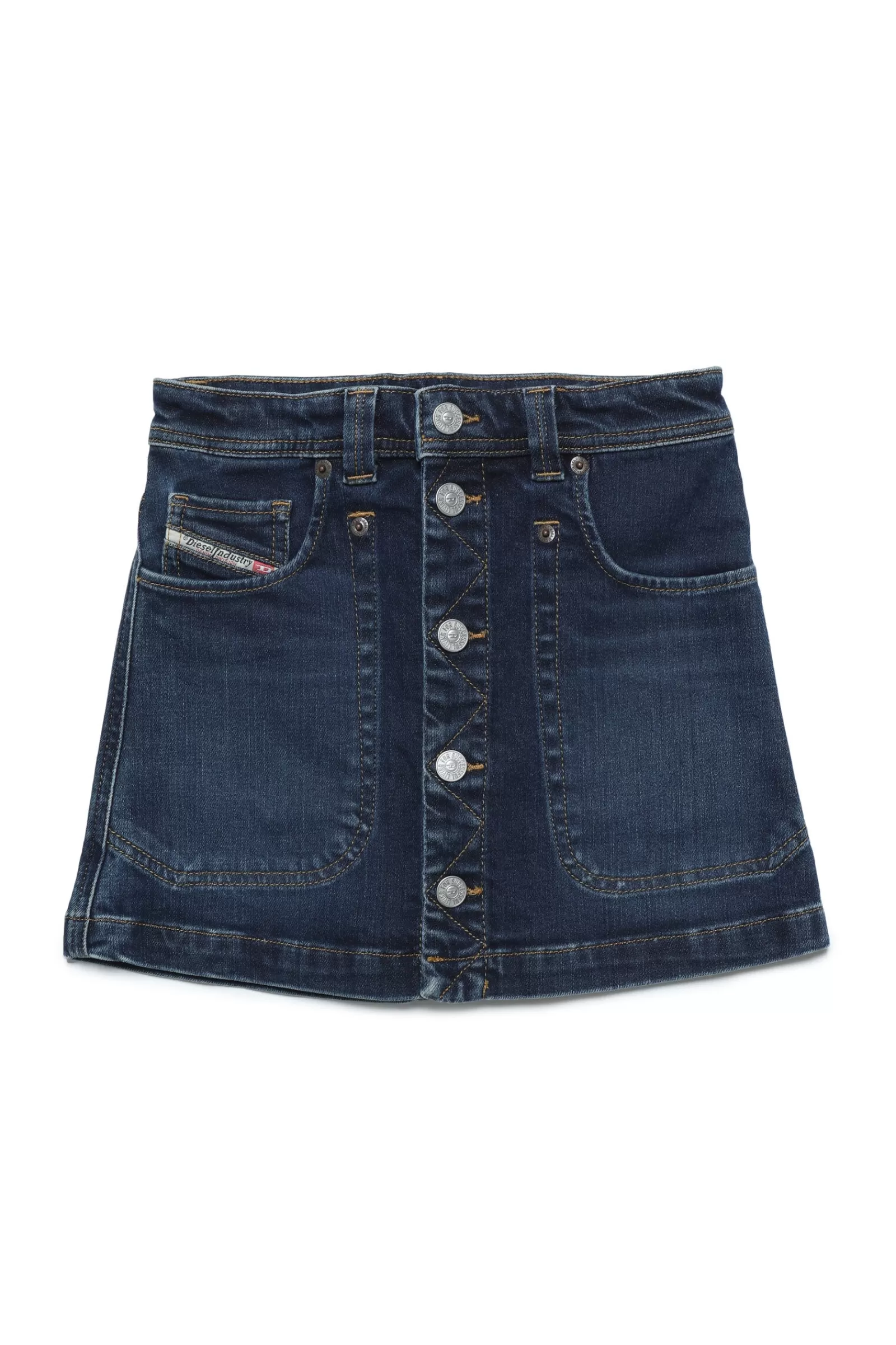 Gonne E Shorts<DIESEL Gonna In Denim Slavato Con Bottoni Blu Denim