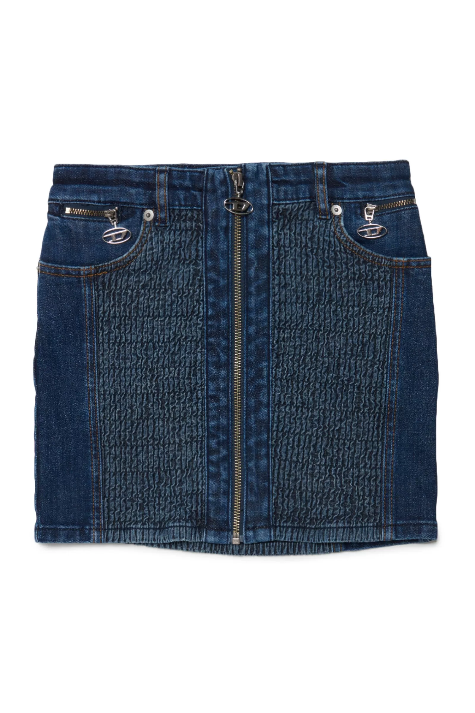 Gonne E Shorts<DIESEL Gonna In Denim Smock Stitch Blu Denim