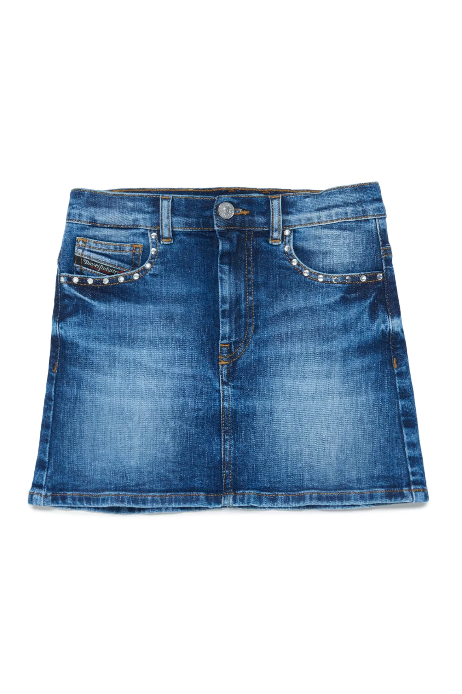 Gonne E Shorts<DIESEL Gonna In Denim Trattato Con Strass Blu Denim