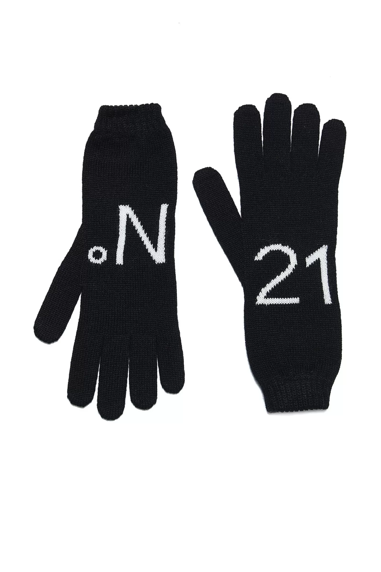 Accessori<N°21 Guanti Neri In Maglia Con Logo Nero