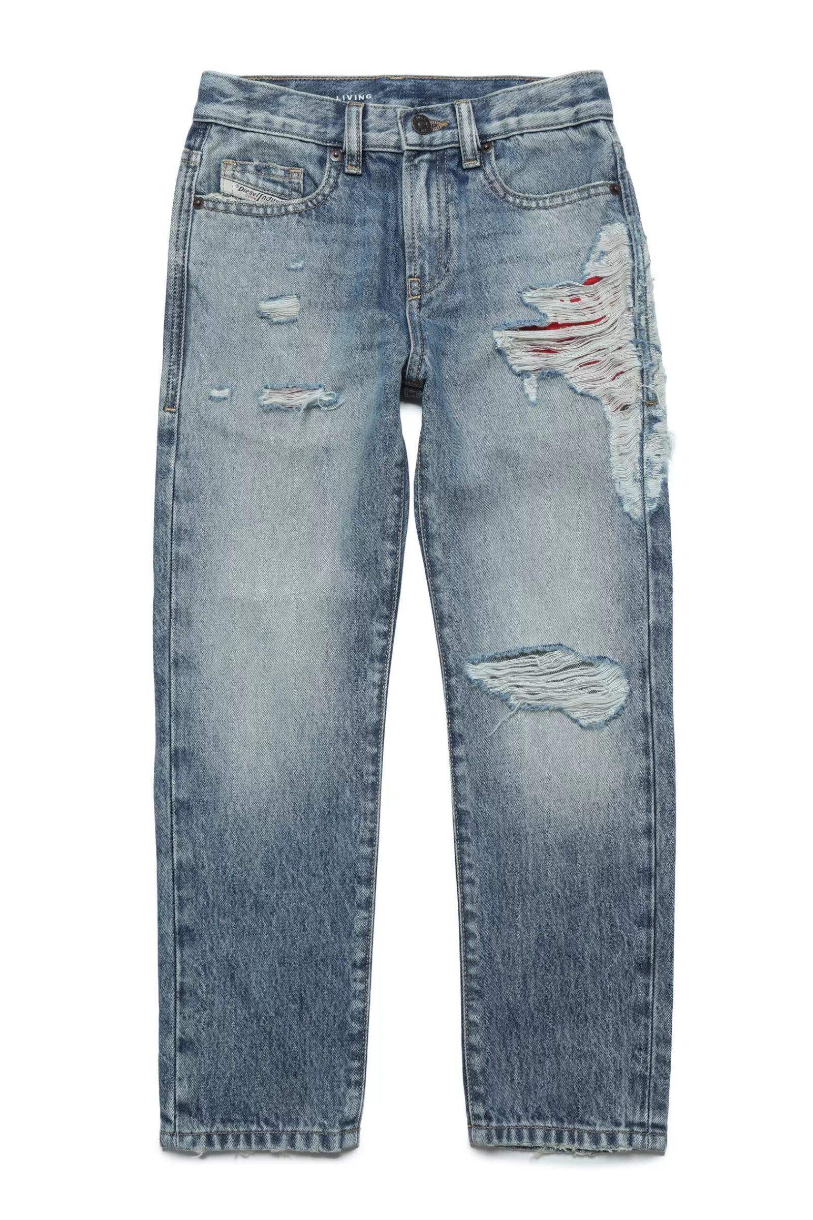 Jeans<DIESEL Jeans 2020 D-Viker Straight Blu Chiaro Con Rotture Blu Denim