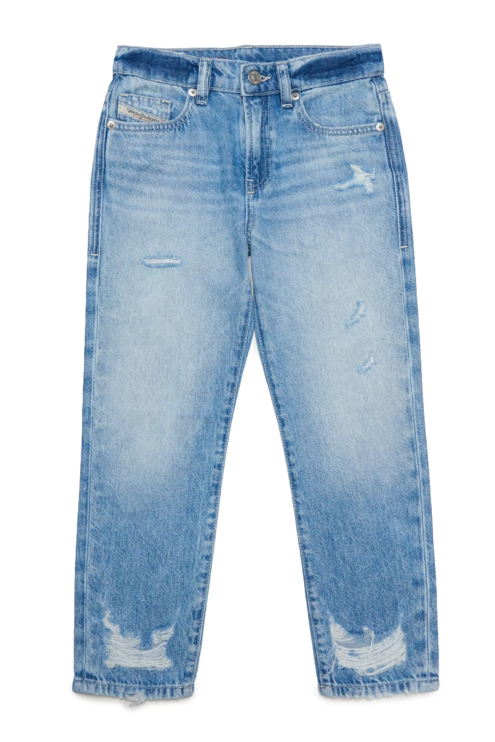 Jeans<DIESEL Jeans 2020 D-Viker Straight Chiaro Con Strappi Blu Denim