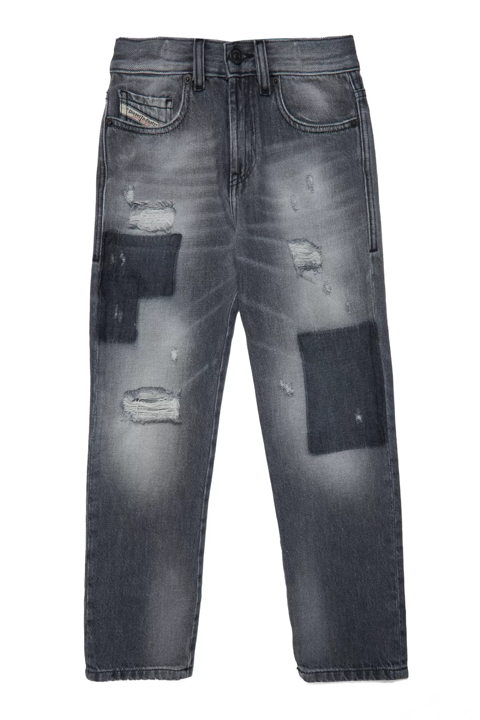 Jeans<DIESEL Jeans 2020 D-Viker Straight Grigio Effetto Toppe Denim Nero