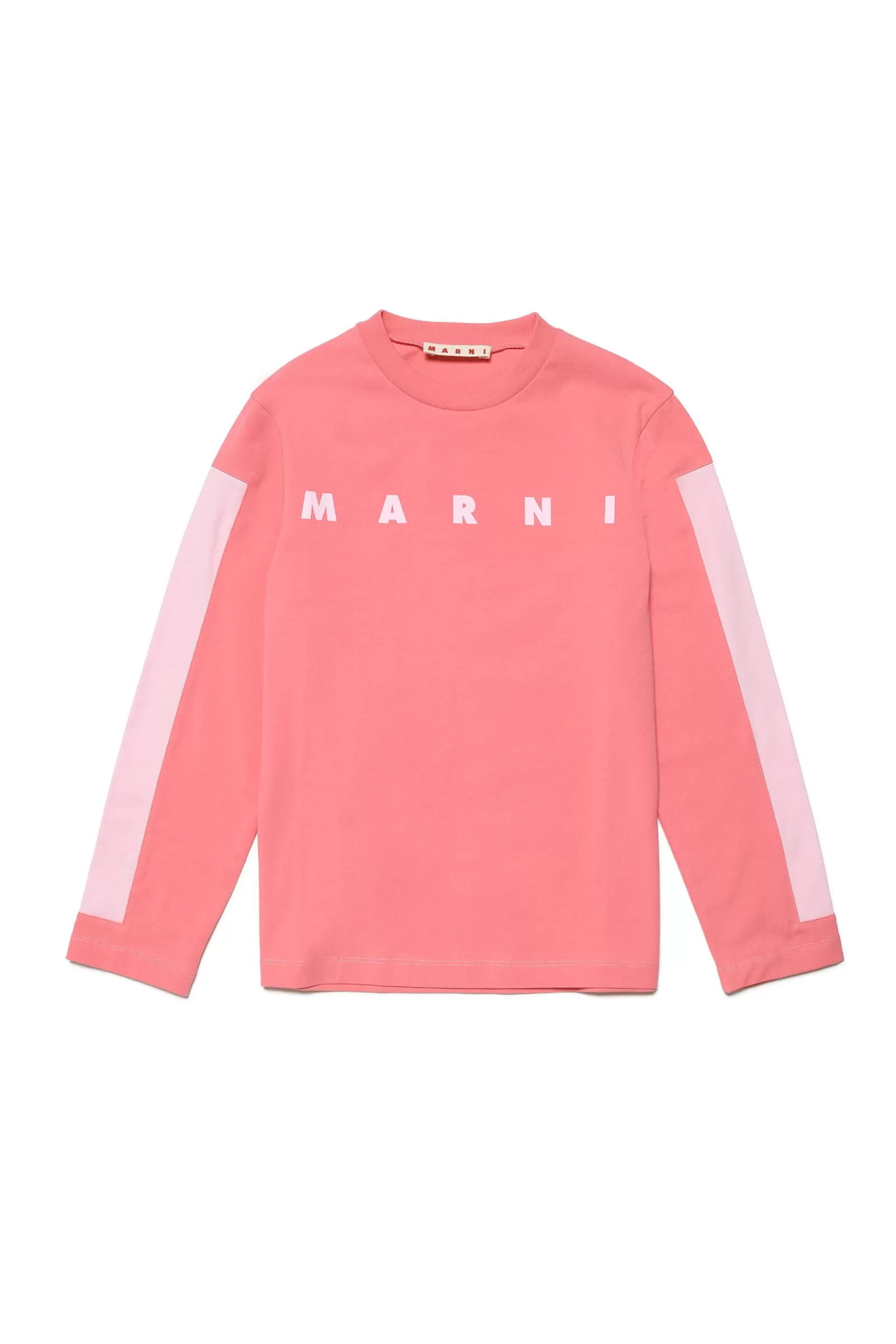 T-Shirt<MARNI Maglietta Girocollo In Jersey Con Bande E Logo Rosa Caramella