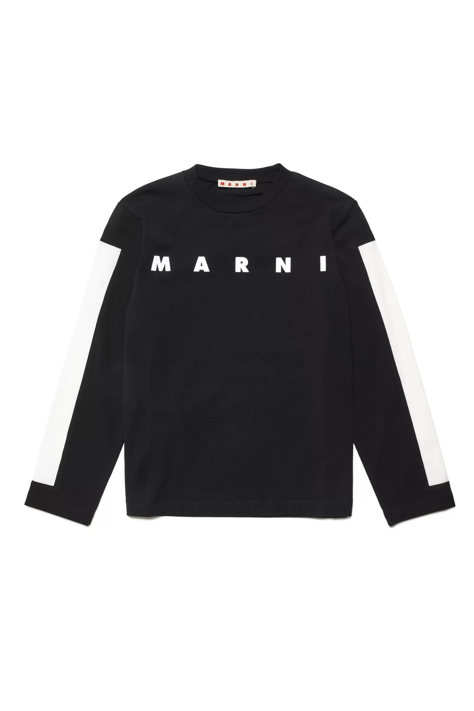 T-Shirt<MARNI Maglietta Girocollo In Jersey Con Bande E Logo Nero Denim