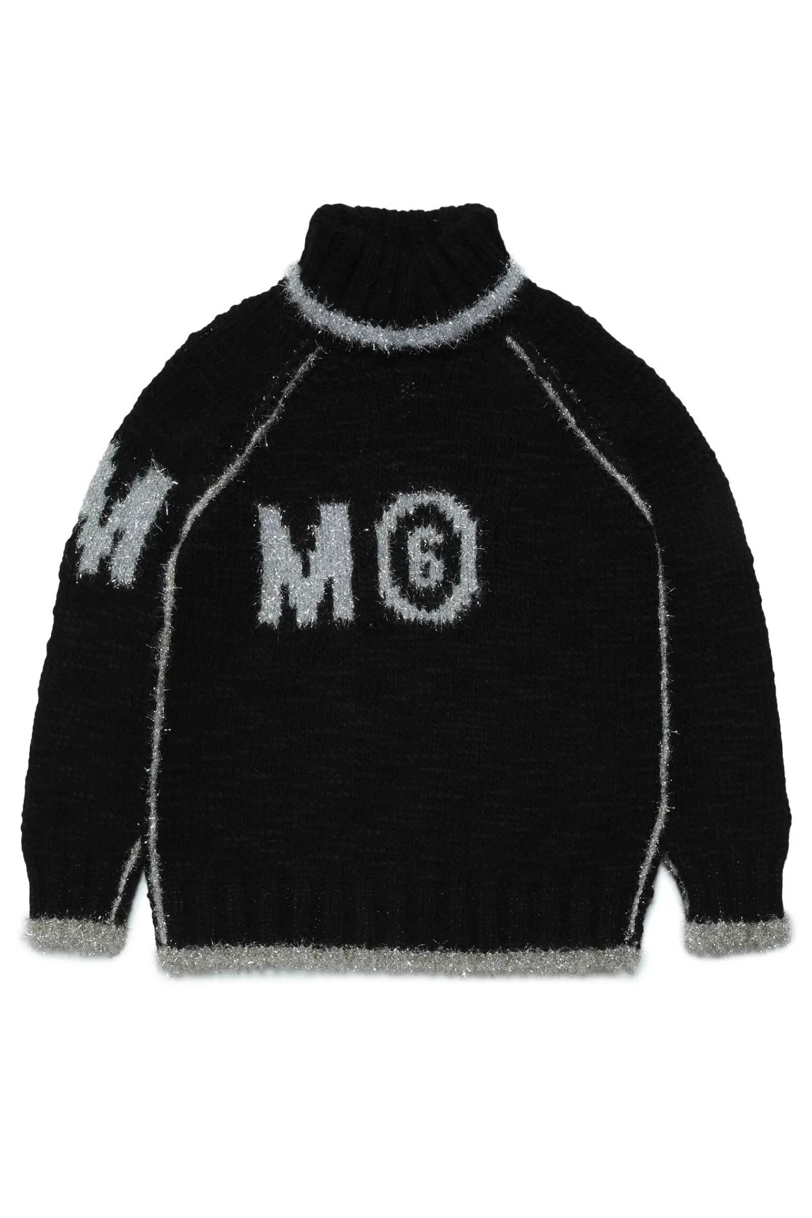 Maglieria<MM6 MAISON MARGIELA Maglione A Collo Alto In Misto Lana E Lurex Nero Denim