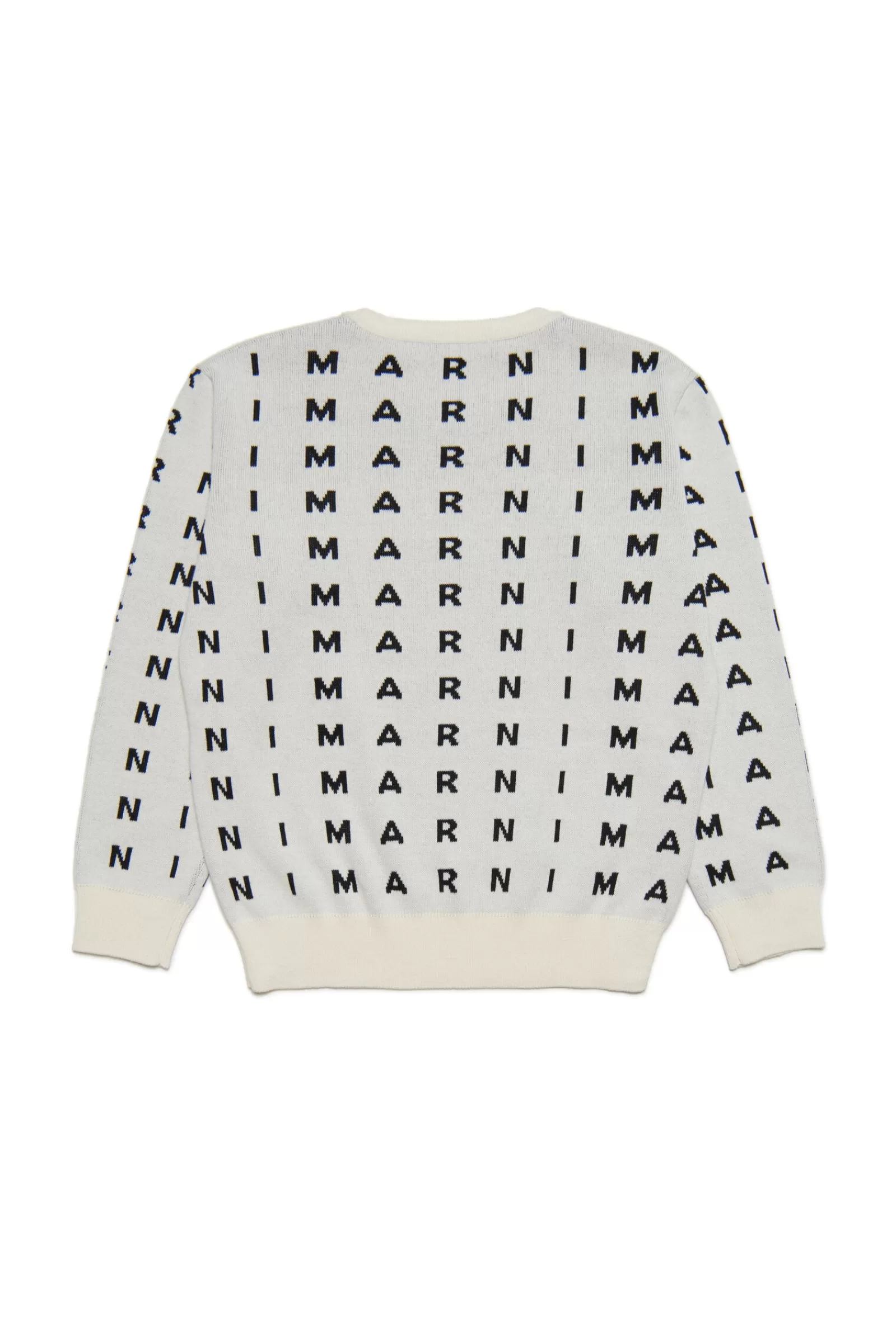 Maglieria<MARNI Maglione Bianco Girocollo In Cotone Con Logo Allover Intarsiato Latte