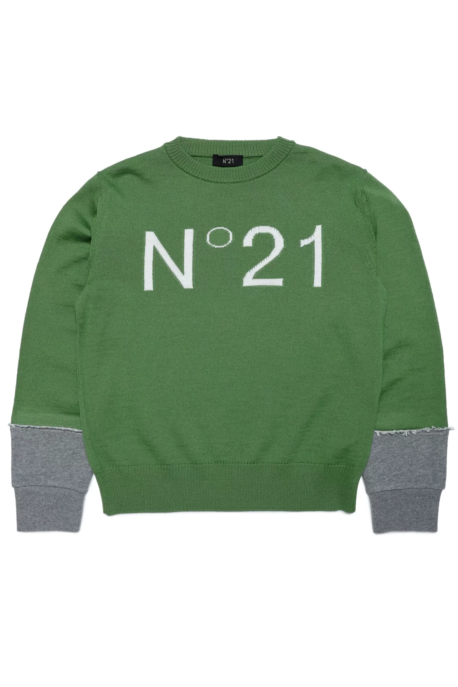 Maglieria<N°21 Maglione Girocollo In Misto Lana Con Logo Verde Militare