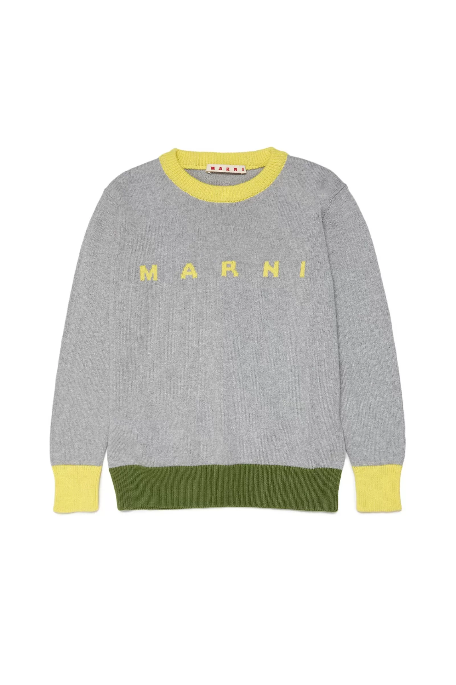 Maglieria<MARNI Maglione Grigio Girocollo In Maglia Con Logo Jacquard Grigio Medio