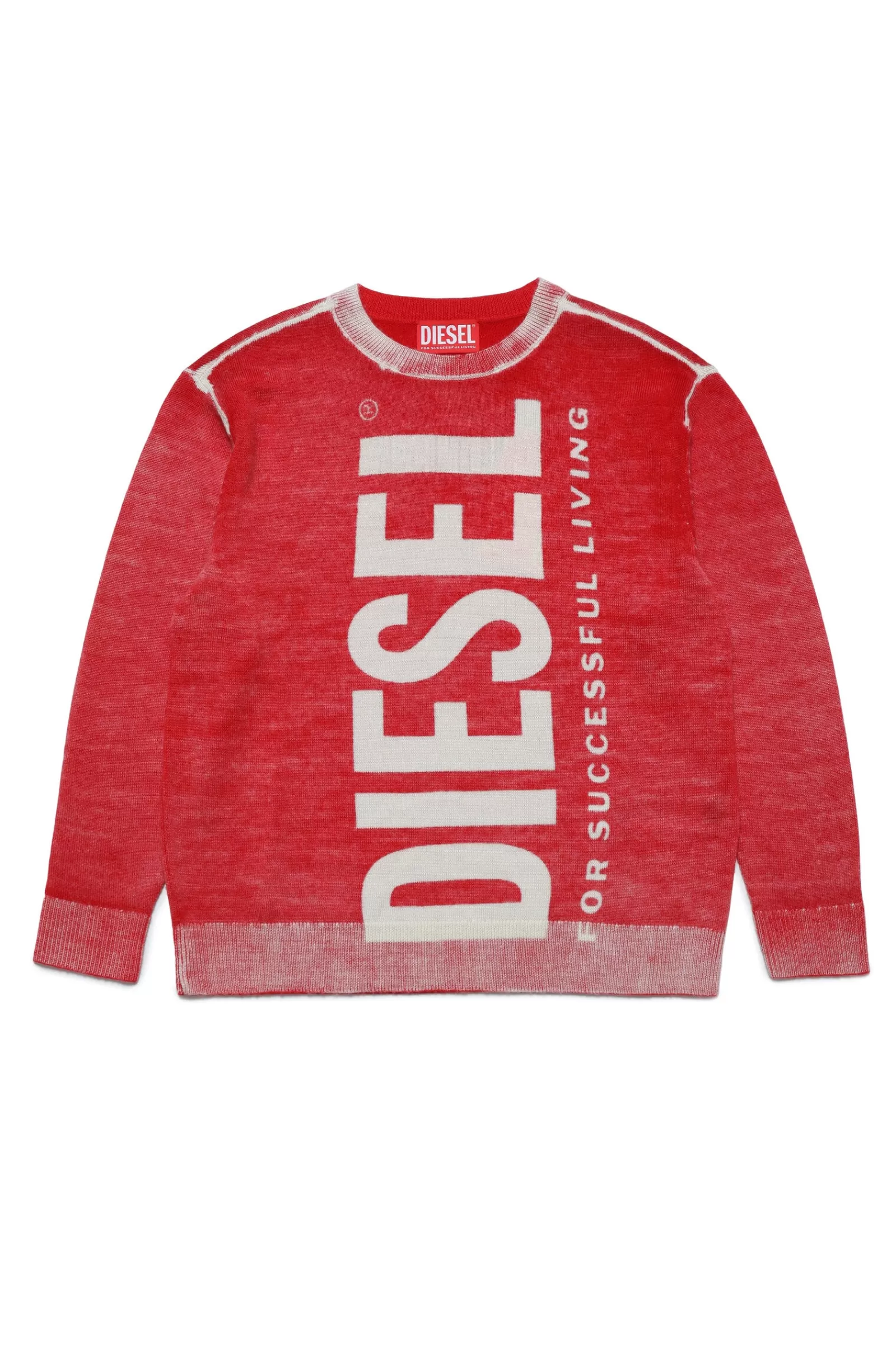 Maglieria<DIESEL Maglione In Lana Merino Con Logo Ed Effetto Delave Rosso Garofano