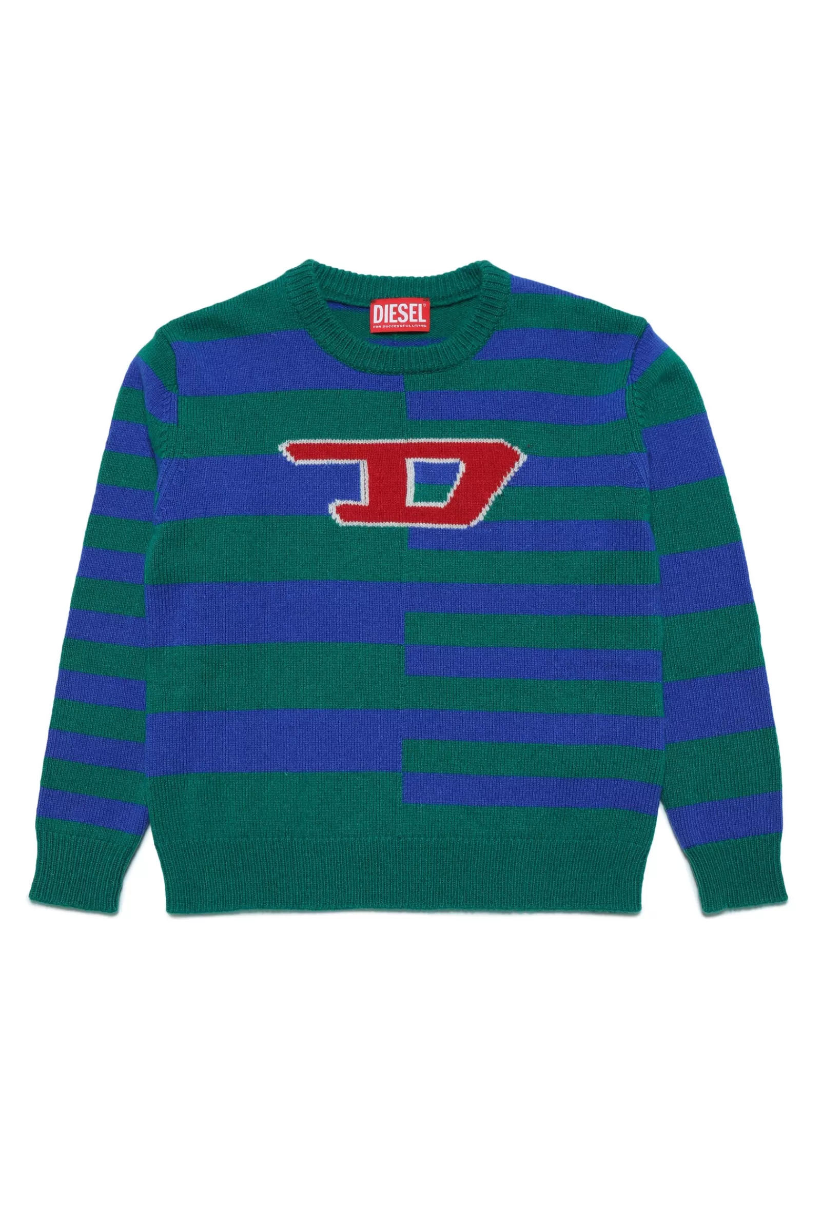 Maglieria<DIESEL Maglione In Misto Lana A Righe Con Logo Verde Bottiglia