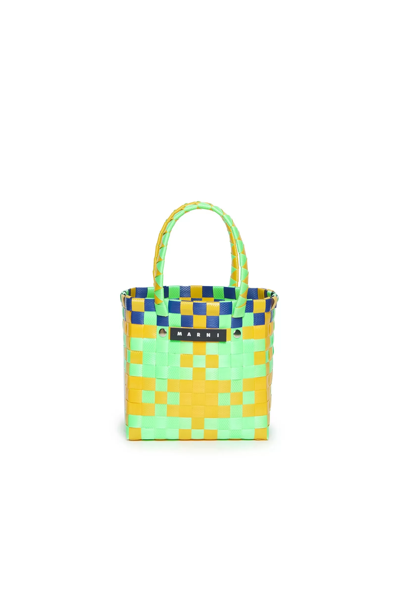 Borse E Zaini<MARNI Micro Basket Bag Intrecciata Con Manici E Logo Applicato Verde Fluo