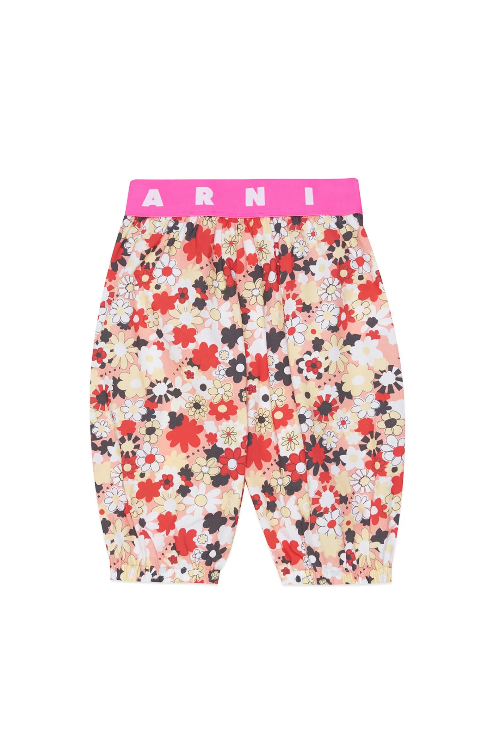 Pantaloni E Shorts<MARNI Pantaloni In Popeline Con Motivo Allover Fiori Rosa Fiore