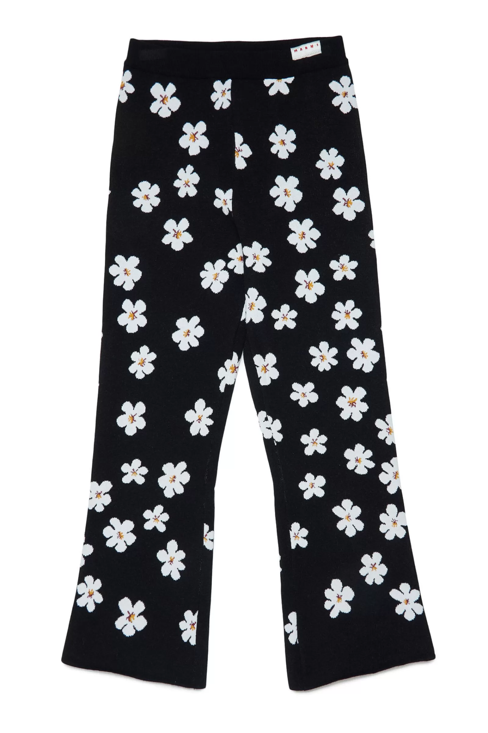 Pantaloni<MARNI Pantaloni Neri Con Gamba Ampia A Motivo Margherite Jacquard Nero