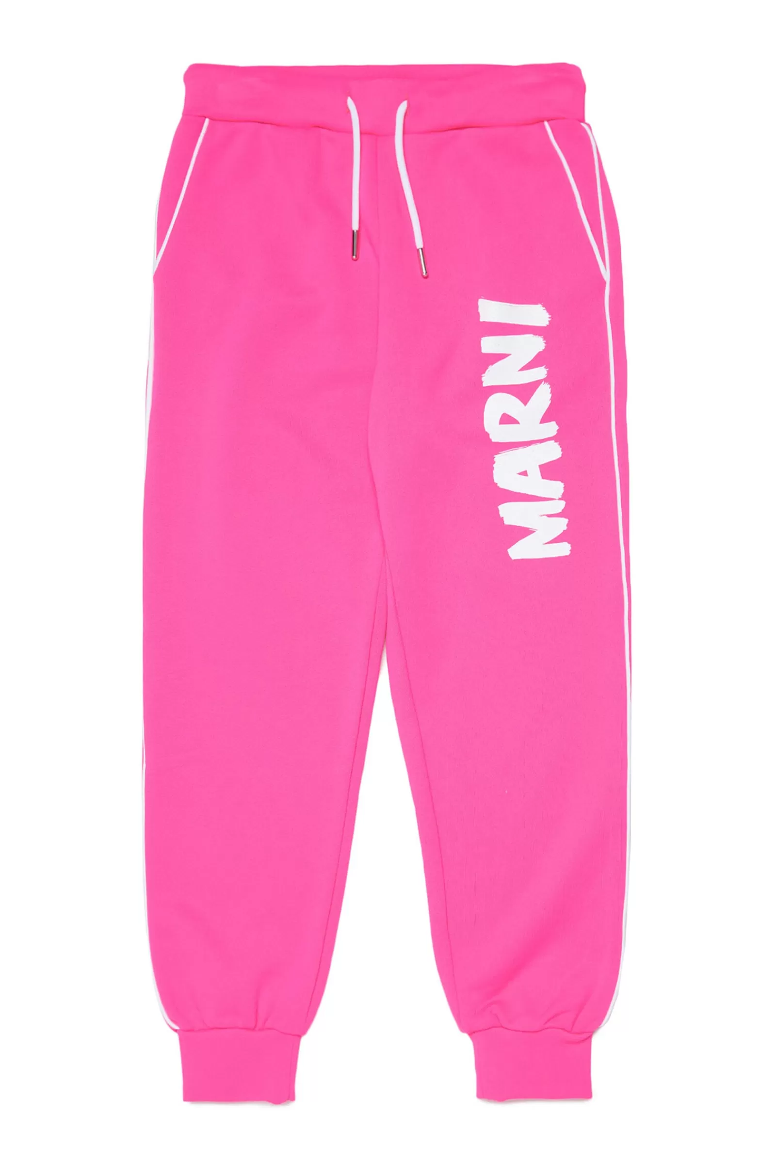 Pantaloni<MARNI Pantaloni Rosa In Tessuto Tecnico Con Logo Brush Rosa Fluo