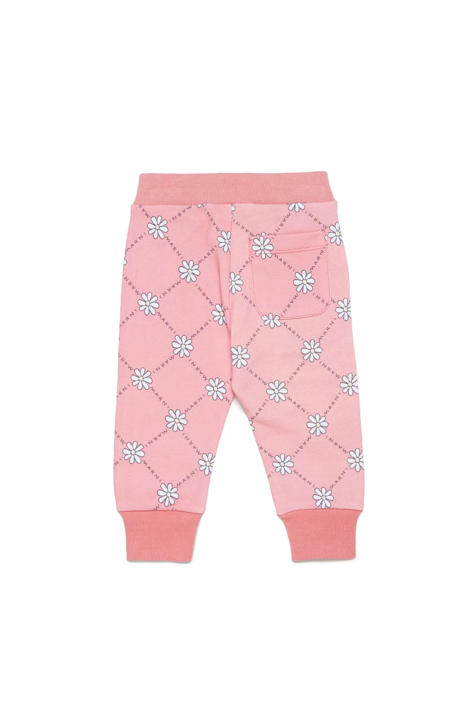 Pantaloni E Shorts<MARNI Pantaloni Rosa Pesca In Cotone Con Motivo Margherite Rosa Fiore Di Pesco