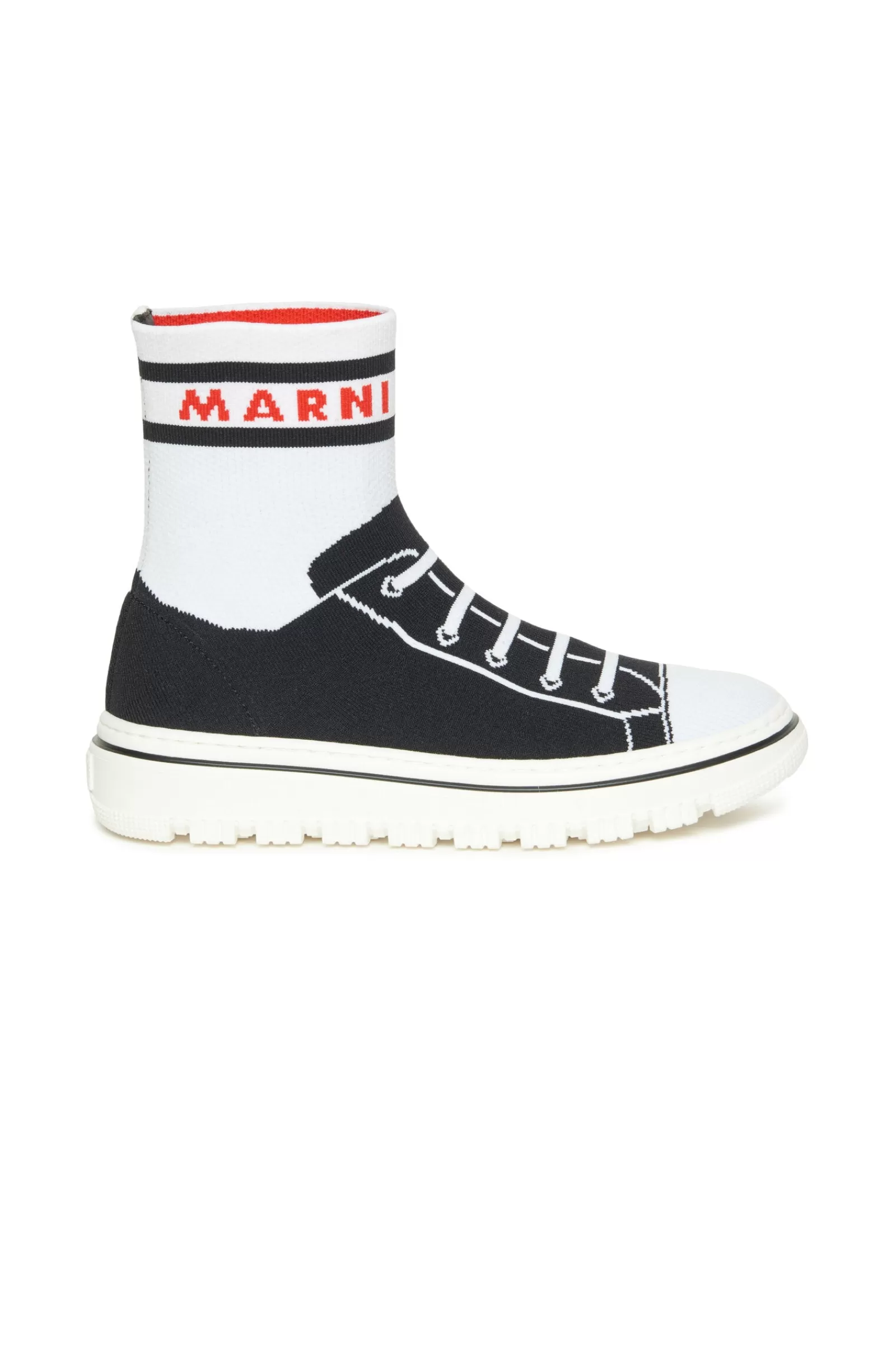 Sneakers<MARNI Scarpe Sneakers Alte In Jaquard Trompe L'Oeil Nero